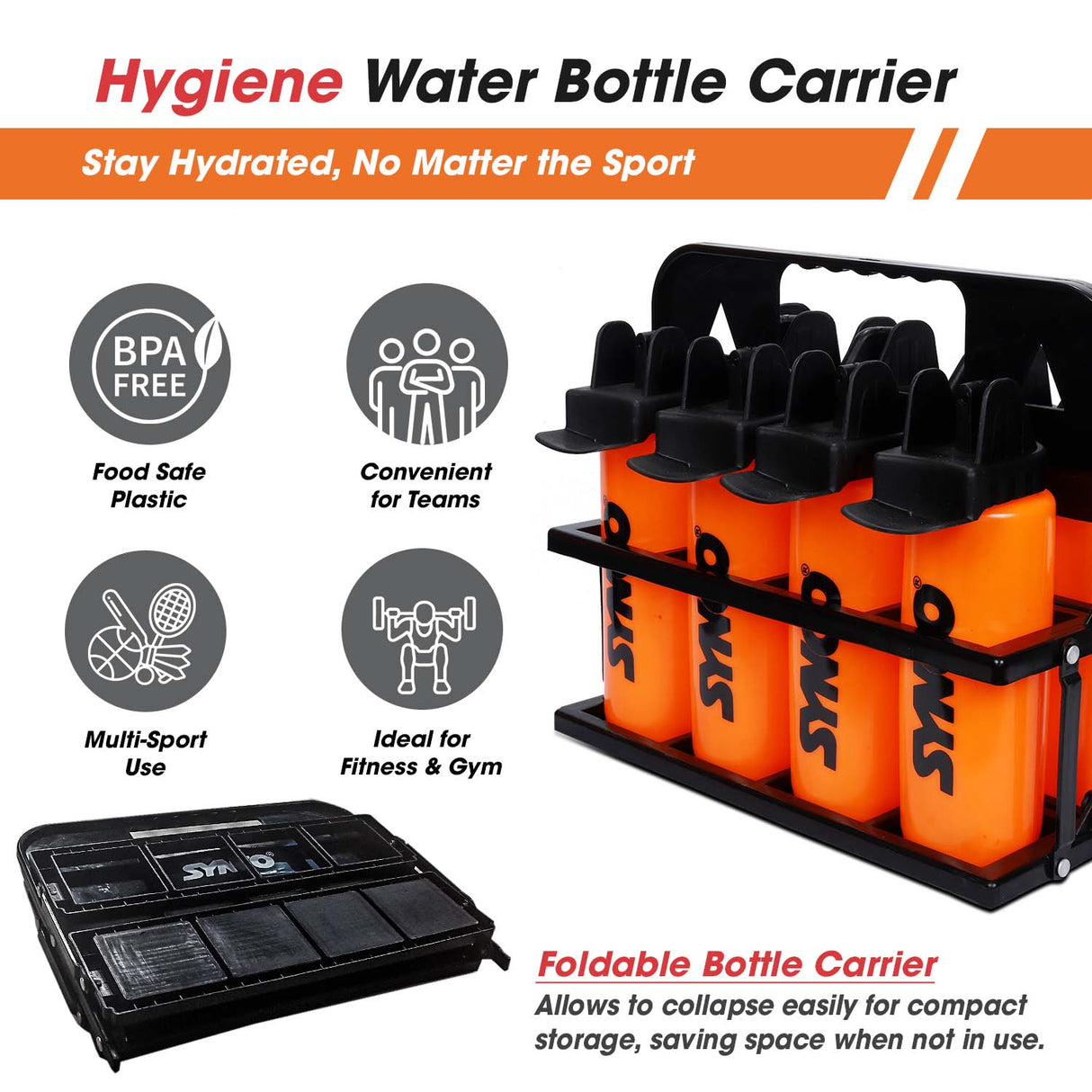 Synco Hygienic Water Bottle carrier set (8 bottles) Orange-Black