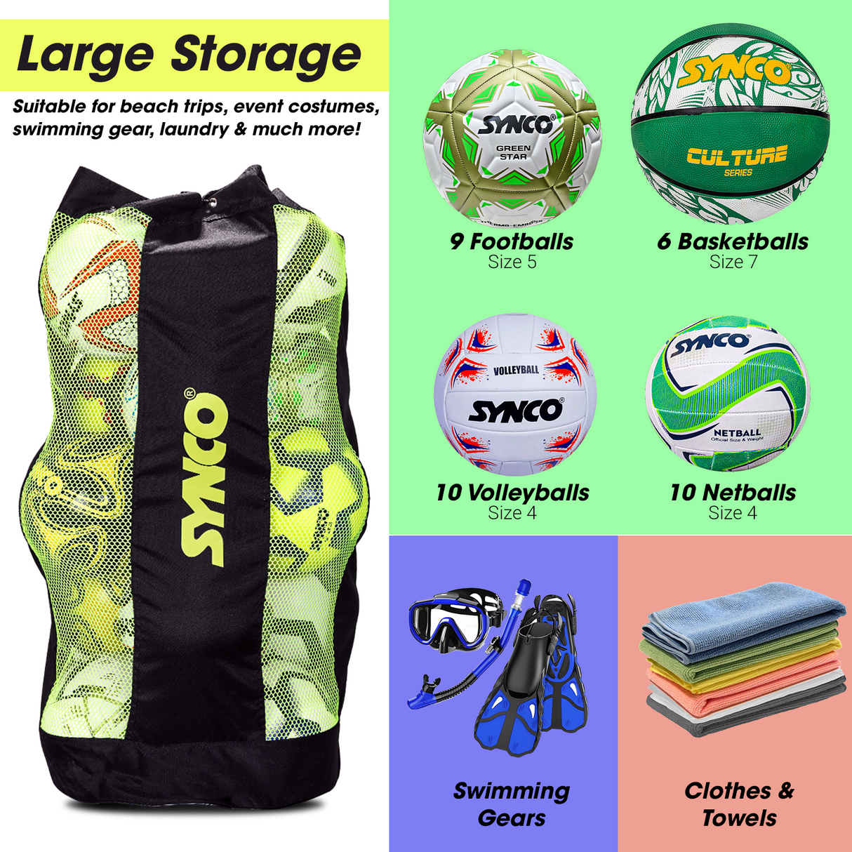 Synco Large Ball Carrying sports Bag (XL) Black/Blue