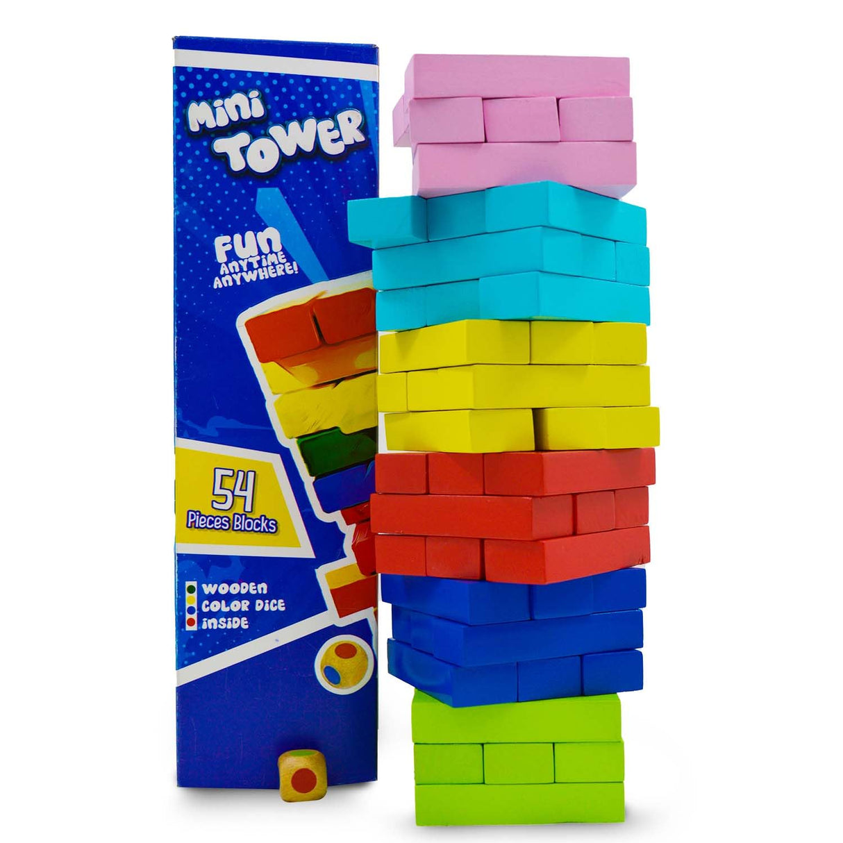 Synco Mini Tower | Wooden Tumbling Tower | Best Wooden Game for Children & Adults | Mini Wooden Block Set For Family Fun, Skill-Building Game Multicolor Blocks-54Pc
