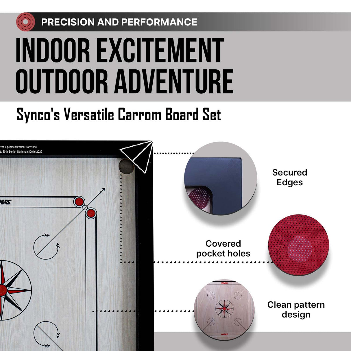 Synco 32 Inch Chakri Carrom Board | Beginner Carrom for Home & Practice