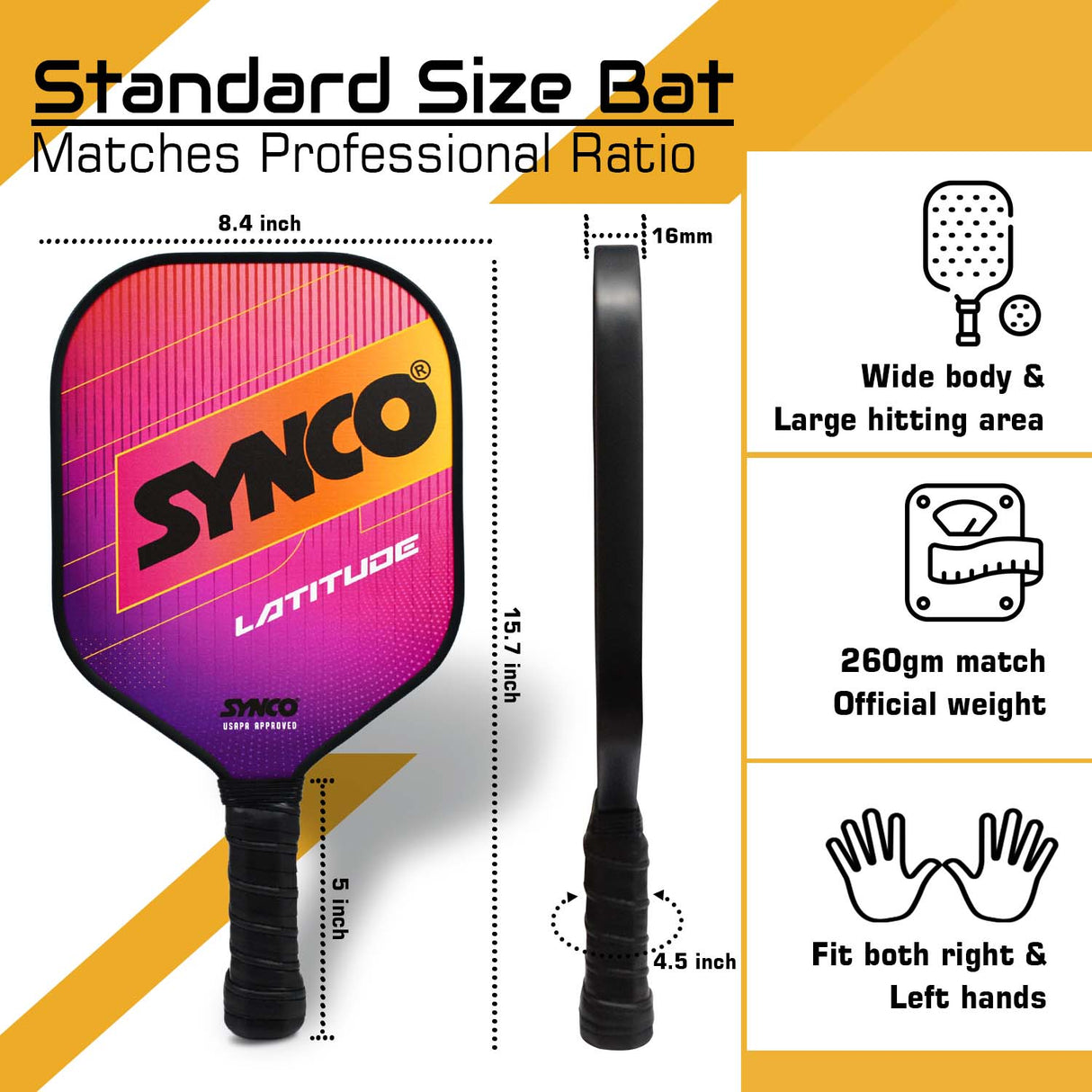 Synco Pickleball Paddle Set Latitude Pink | 2 Pickleball Rackets and 4 Pickleballs with Carry Bag | Fiberglass Lightweight Racket with Cushion Comfort Grip