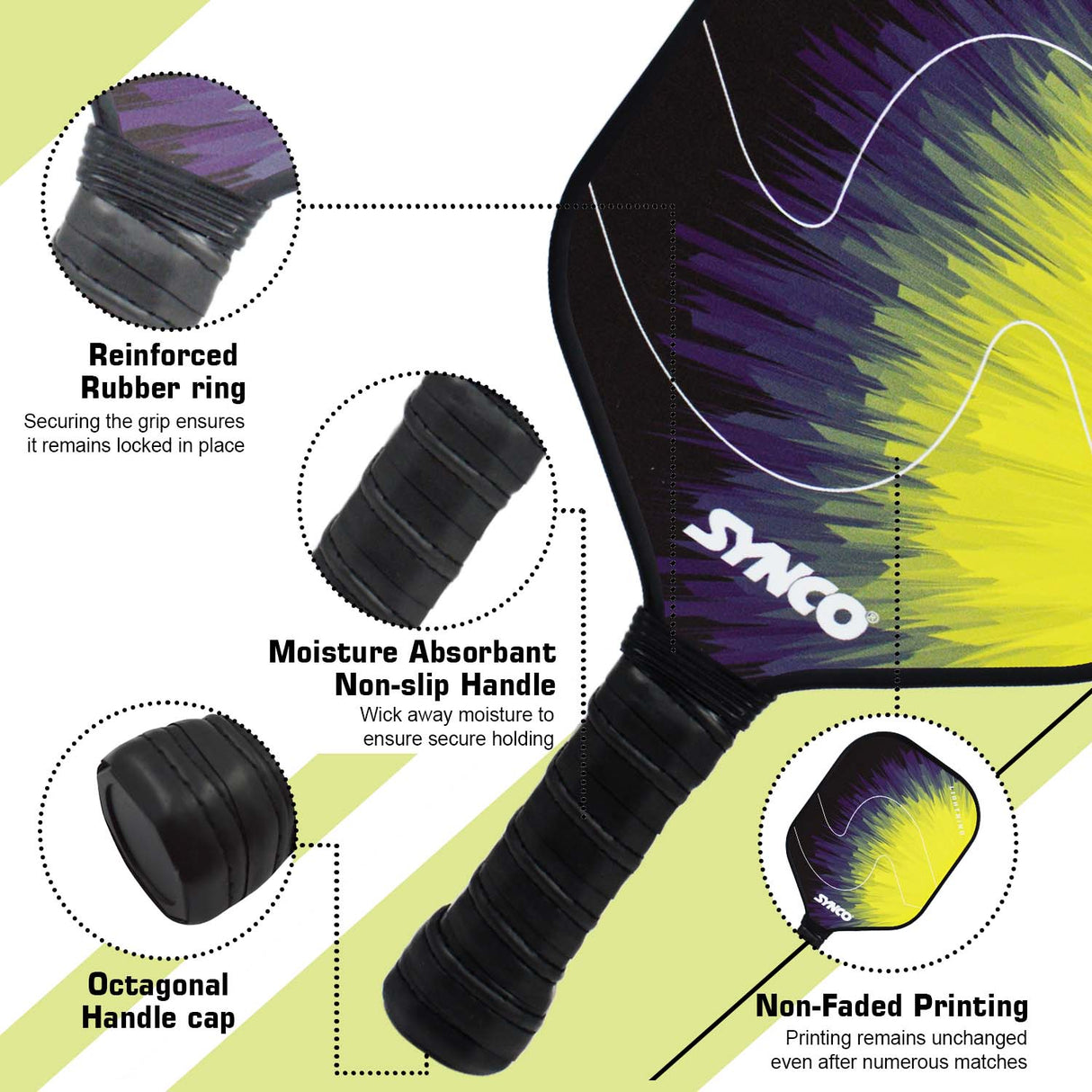 Synco Pickleball Paddle Lightning Yellow | Pickleball Racket Lightweight with 12mm Thickness