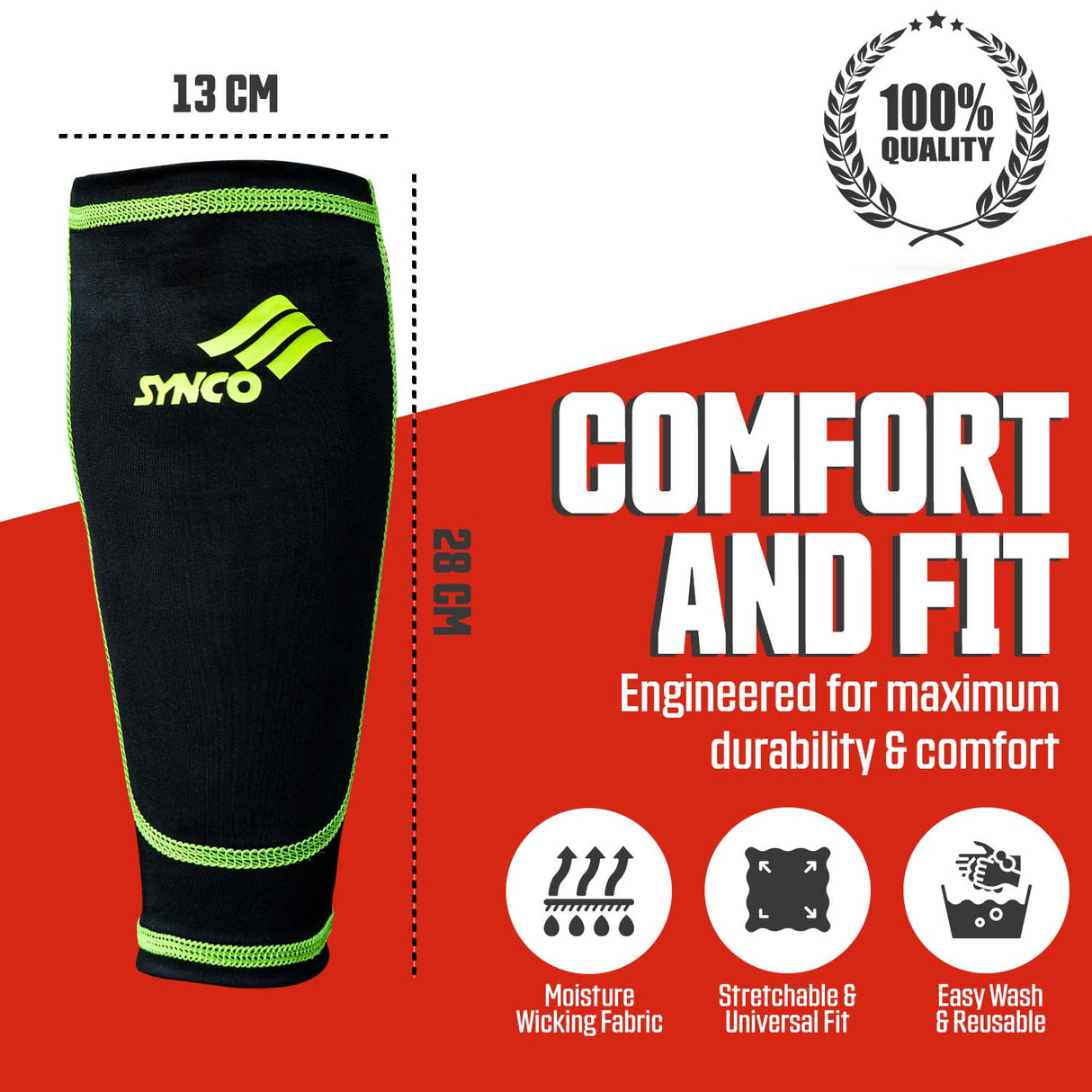 Synco Rise Shin Guard with Sleeve Combo | Shin Guard for Football | Size- Medium
