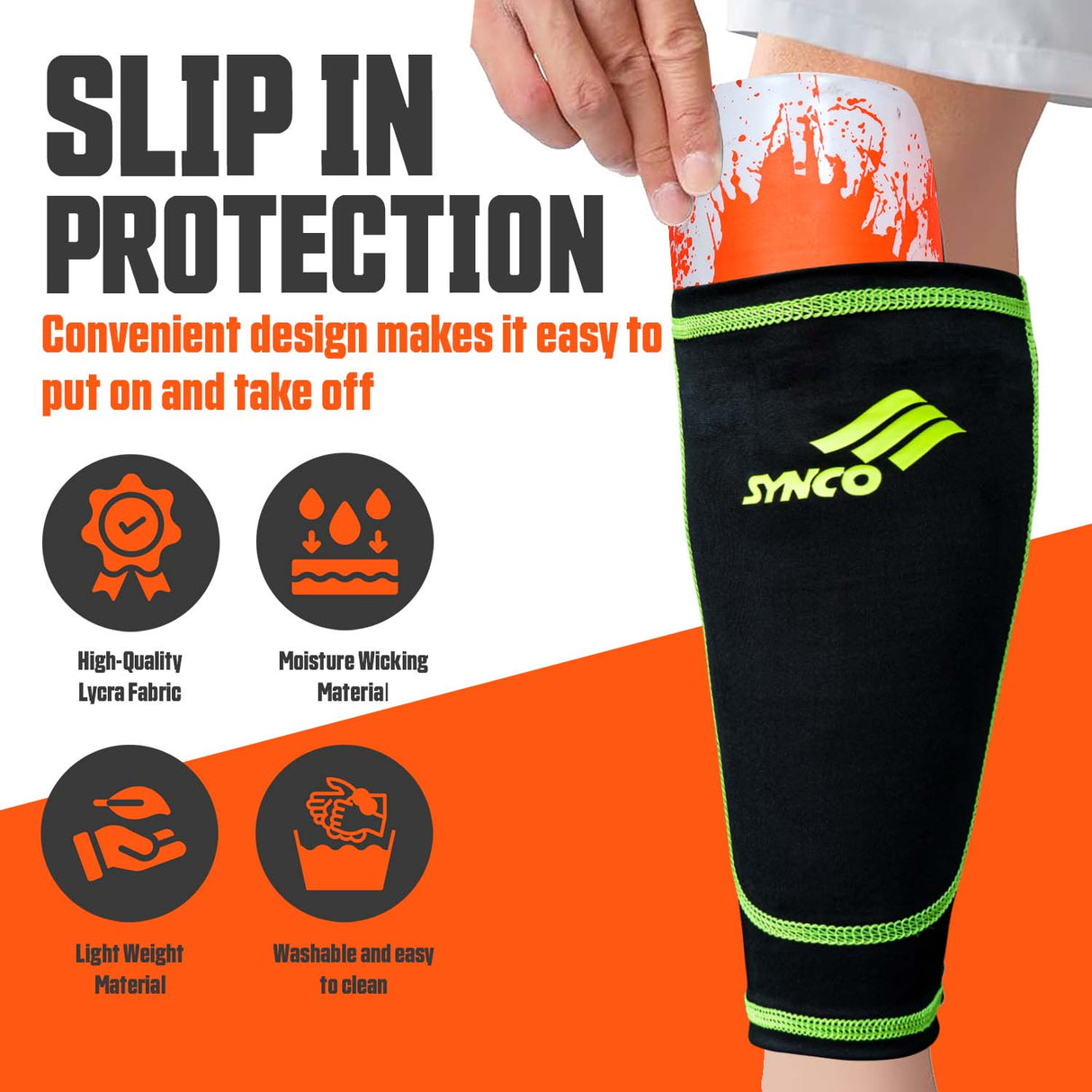 Synco Shin Guard Holder Compression Sleeves | Stretchable Lycra Fabric | 1 Pair, Black Color (Pack of 2)
