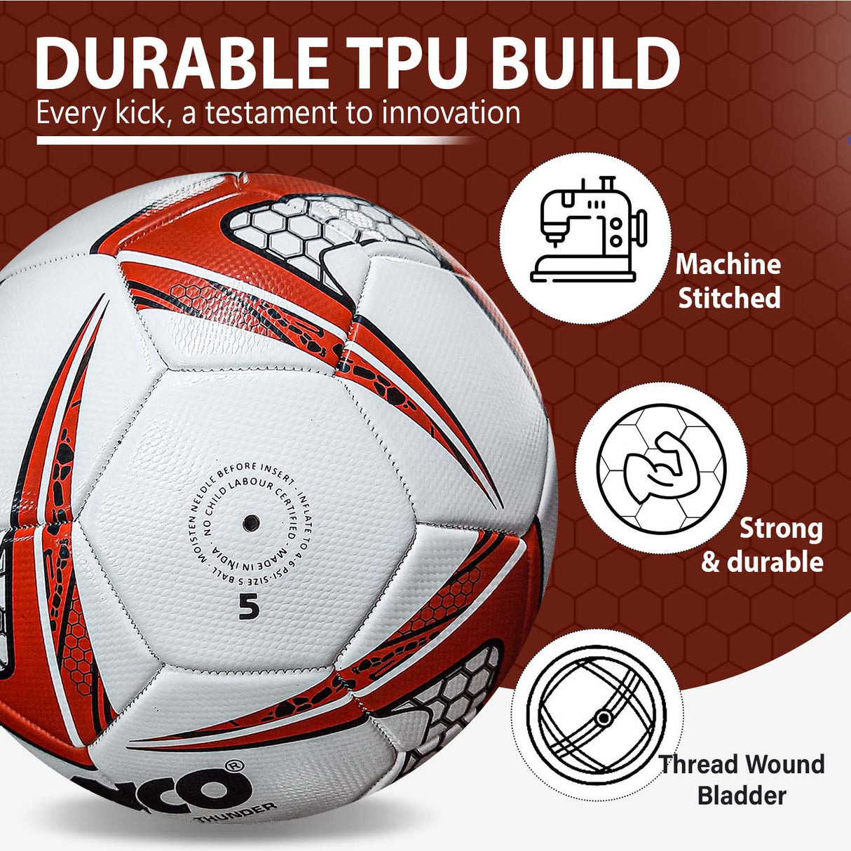 Synco Thunder Football | Pro Trainer Football | PVC Machine Stitched | Soccer Ball Size 5