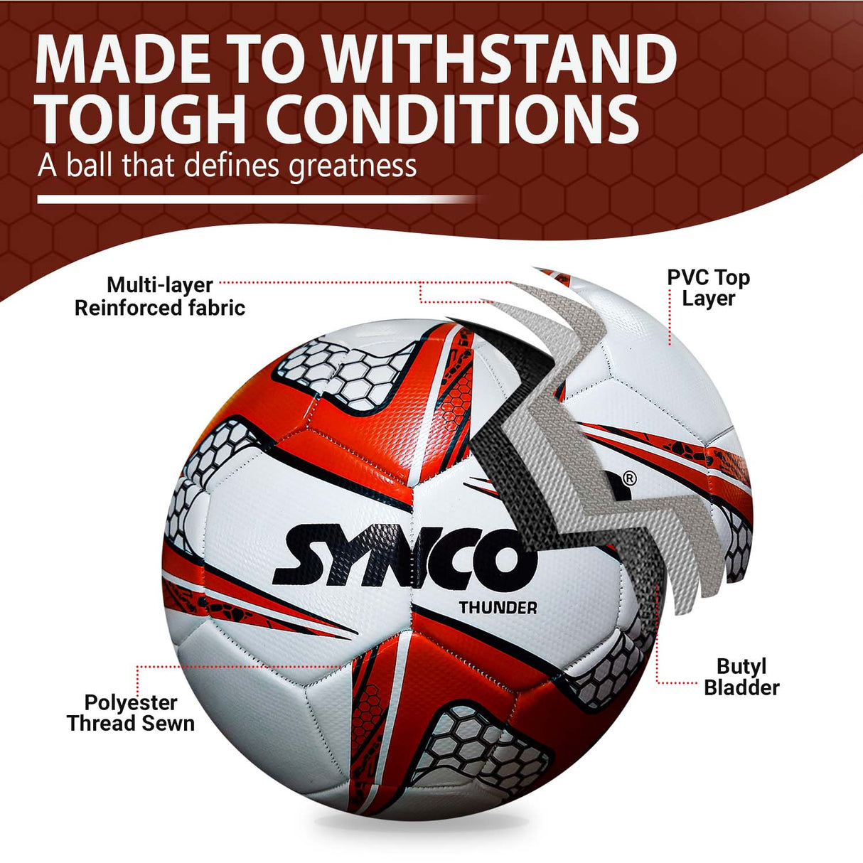 Synco Thunder Football | Pro Trainer Football | PVC Machine Stitched | Soccer Ball Size 5
