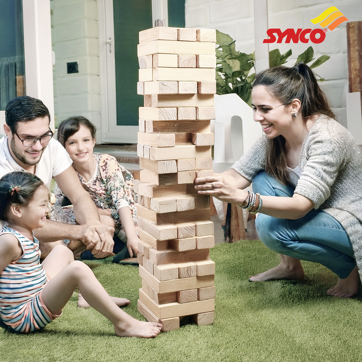 Synco Wooden Jumbo High Tower - Giant Tumbling Tower Game with Natural Pine Wood | Outdoor Garden/Indoor Game
