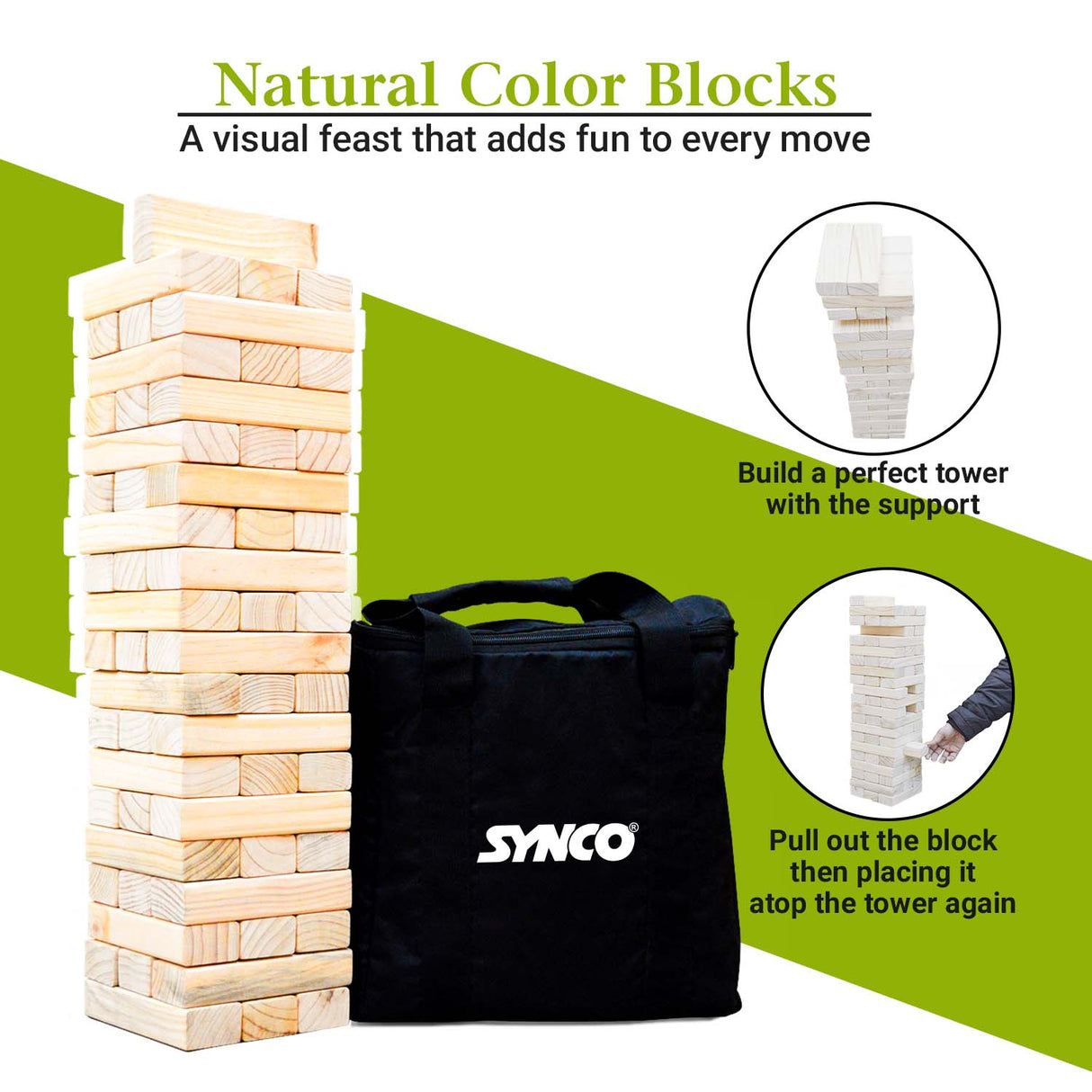 Synco Wooden Jumbo High Tower - Giant Tumbling Tower Game with Natural Pine Wood | Outdoor Garden/Indoor Game