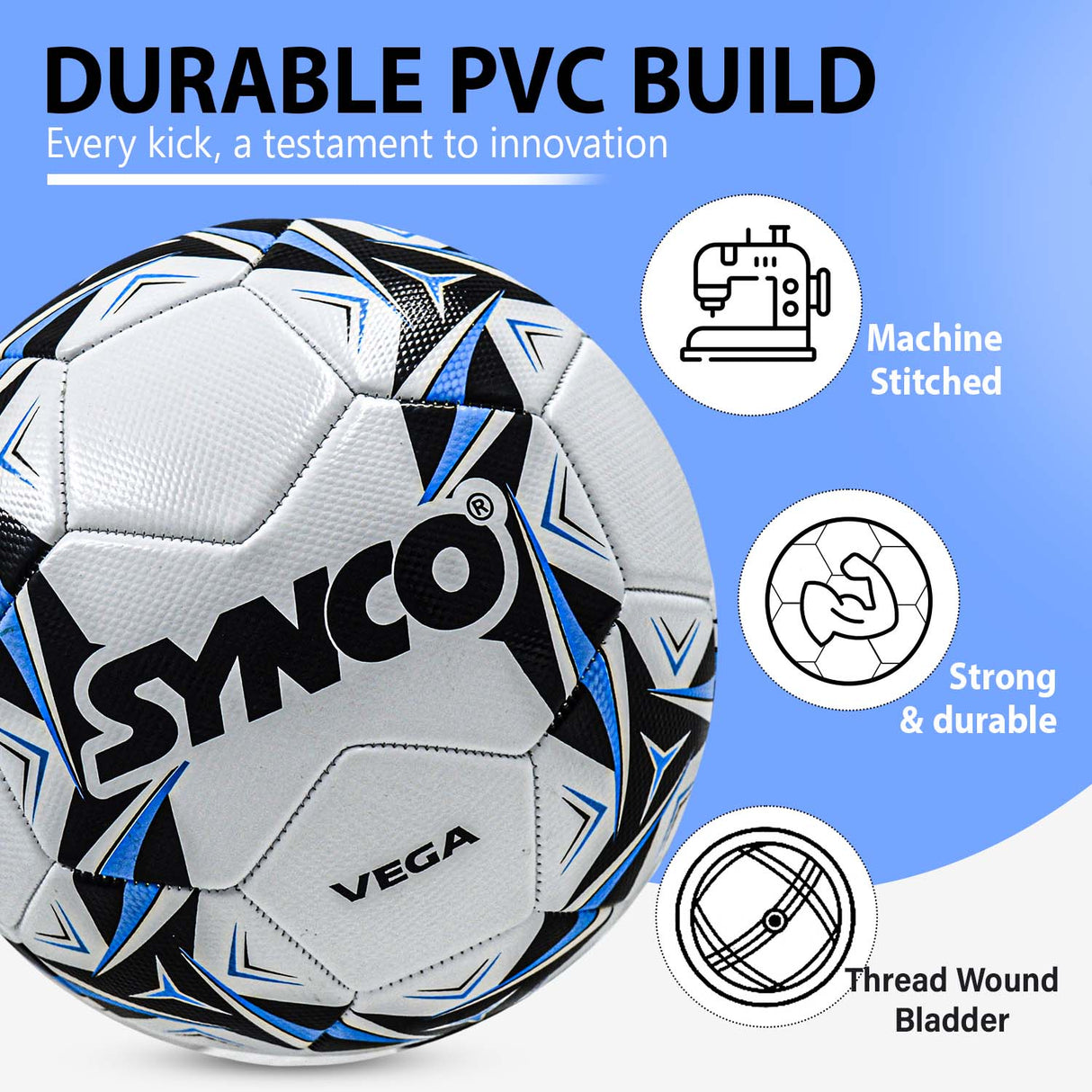 Synco Vega Football | 30 Panel PVC Machine Stitched Football | Training Football Size-5
