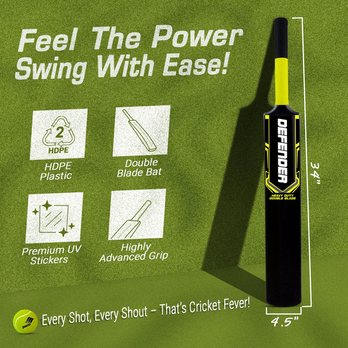 Synco Defender Plastic Cricket Bat - Double Blade (Heavy Duty)