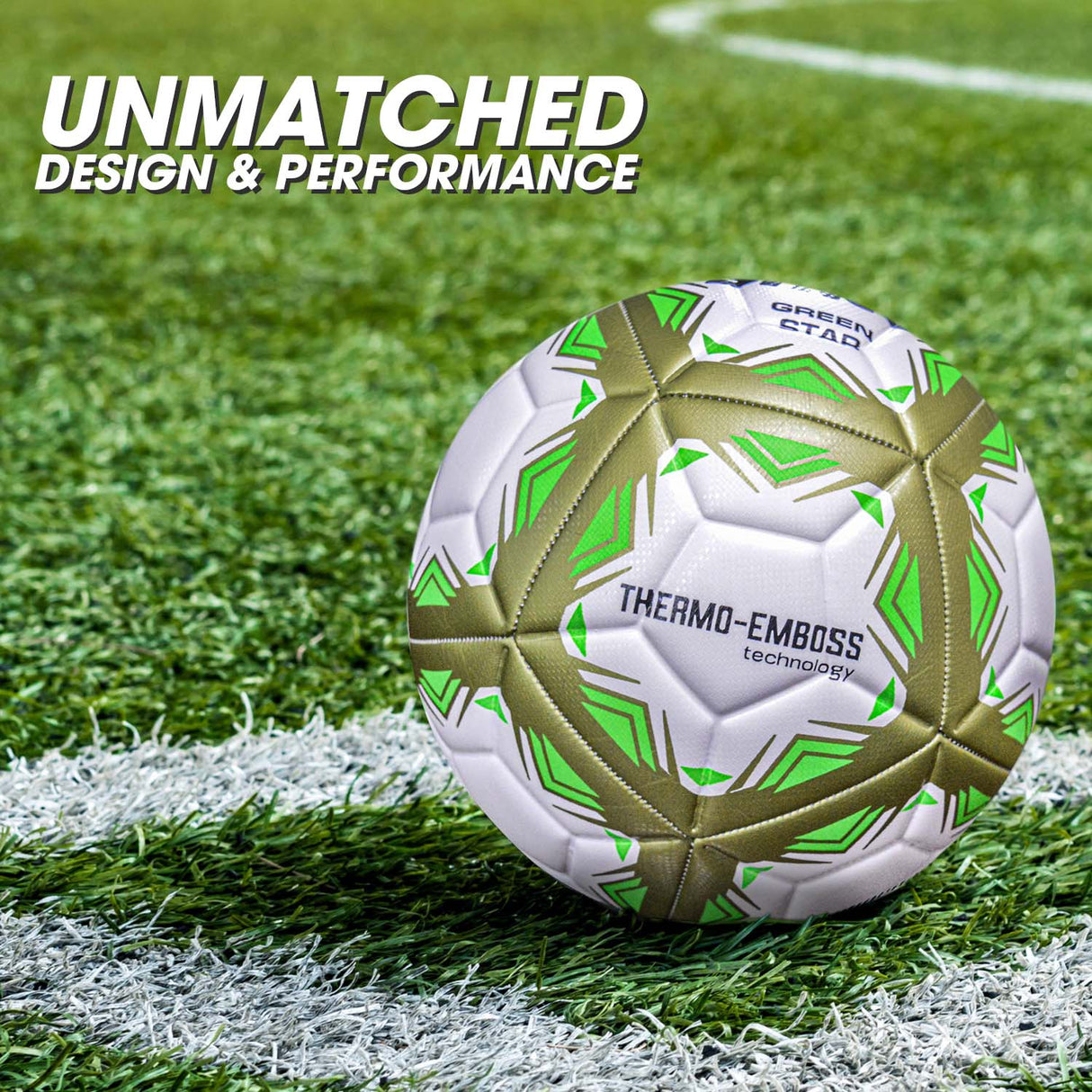 Synco Green Star Embossed Football | Professional Match Ball | TPU Machine Stitched | Size-5