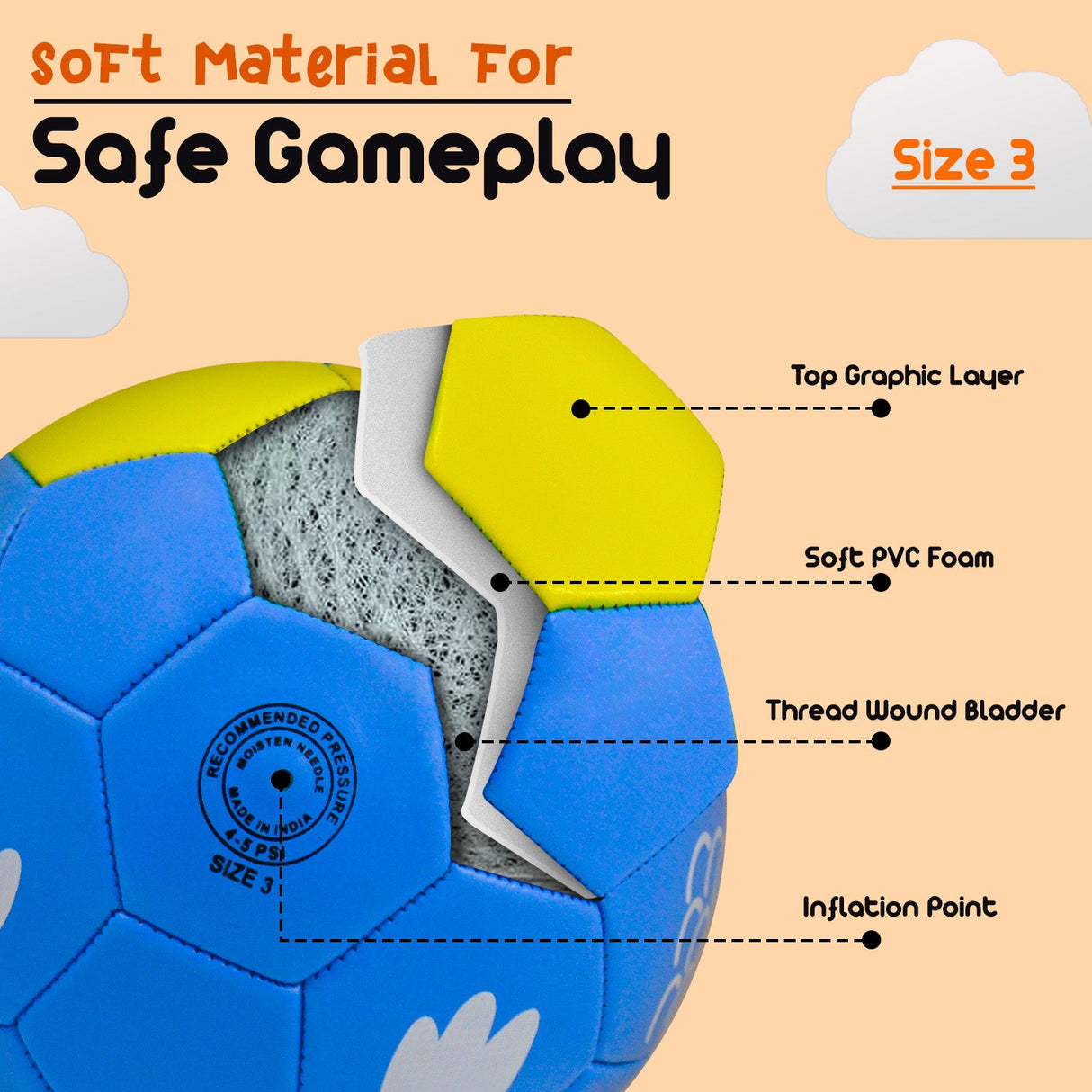 Synco Kids Football | Owl Faced Soft PVC Material | For Indoor & Outdoor Gameplay | Size-3