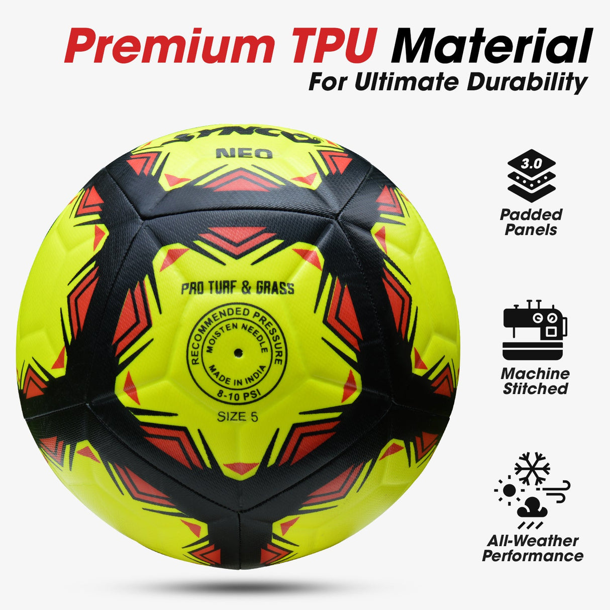 Synco Neo Embossed Football | Professional Match Ball | TPU Machine Stitched | Size-5