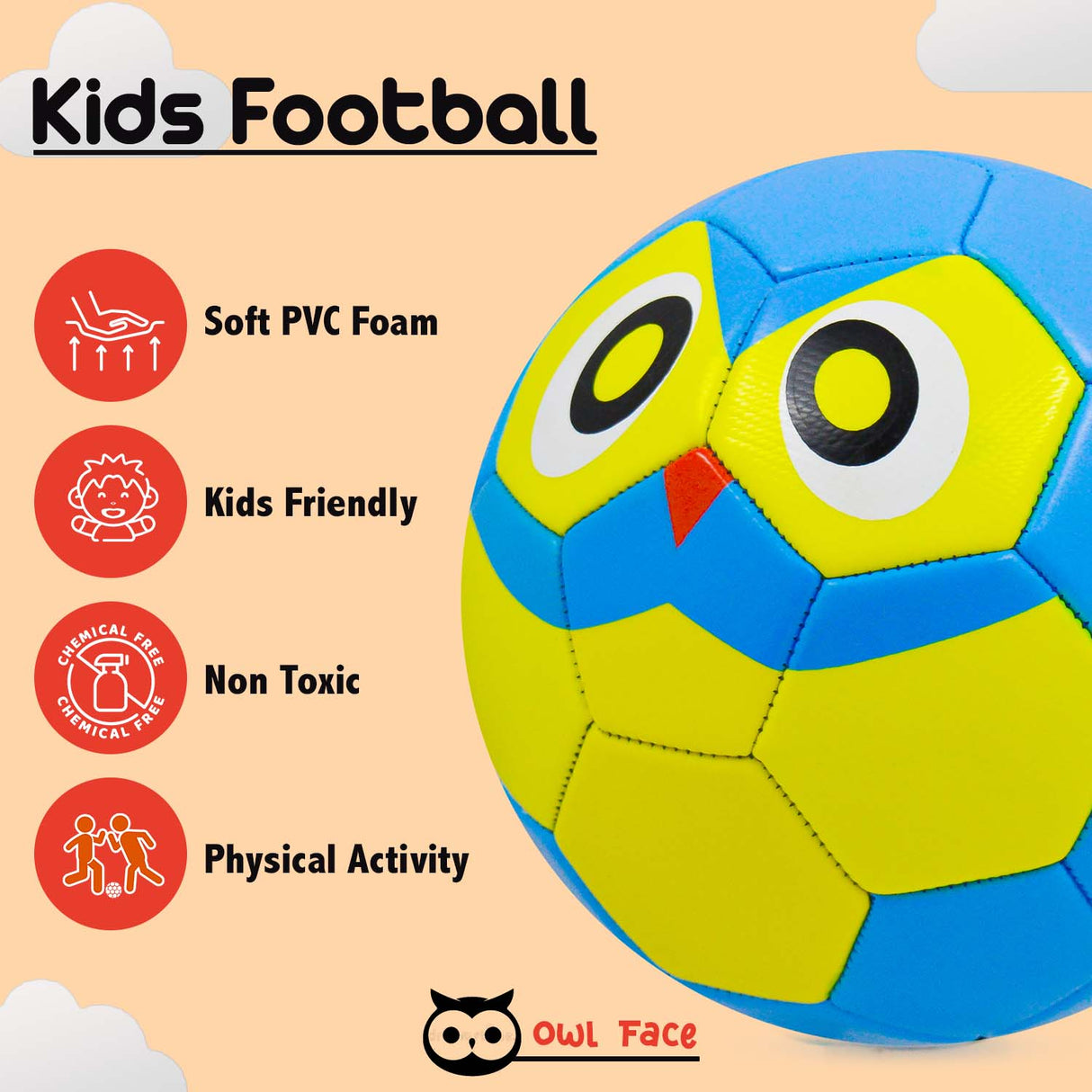 Synco Kids Football | Owl Faced Soft PVC Material | For Indoor & Outdoor Gameplay | Size-3