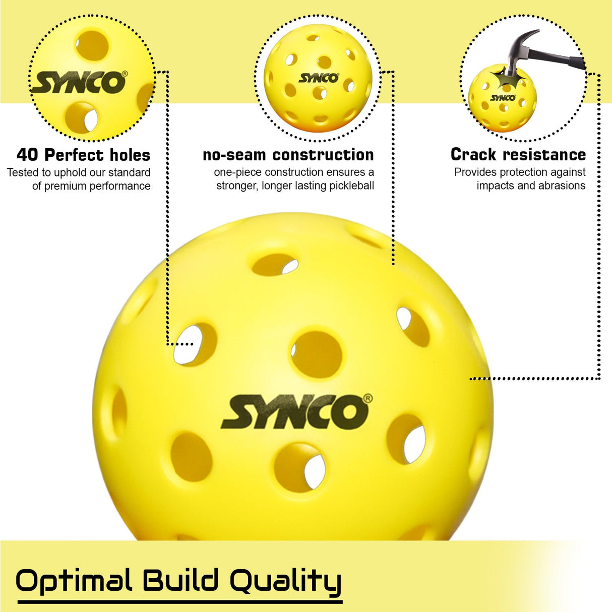 Synco Pickleball Ball S40 | High Performance Outdoor Pickleball | Set of 3