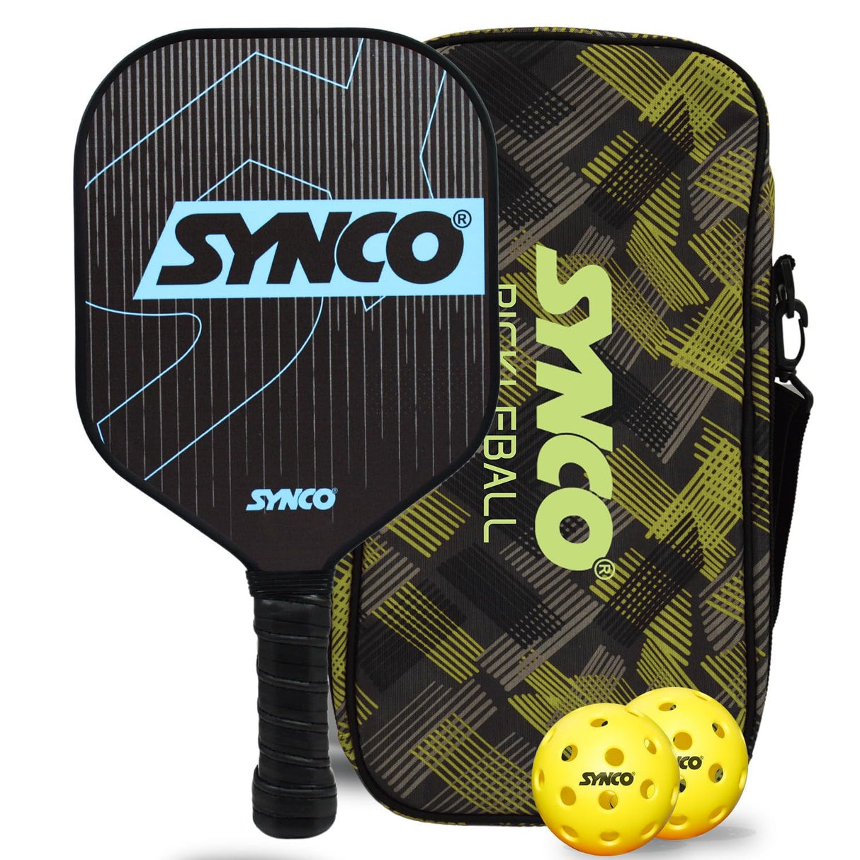 Synco Pickleball Paddle Set Carbonium Blue | 1 Pickleball Rackets and 2 Pickleballs with Carry Bag | Fiberglass Lightweight Racket with Cushion Comfort Grip