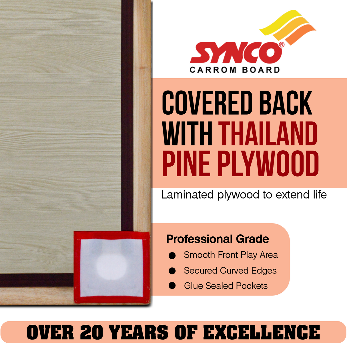 Synco 32" Inch Mango Carrom Board| Pro Training Carrom Board for Amateurs
