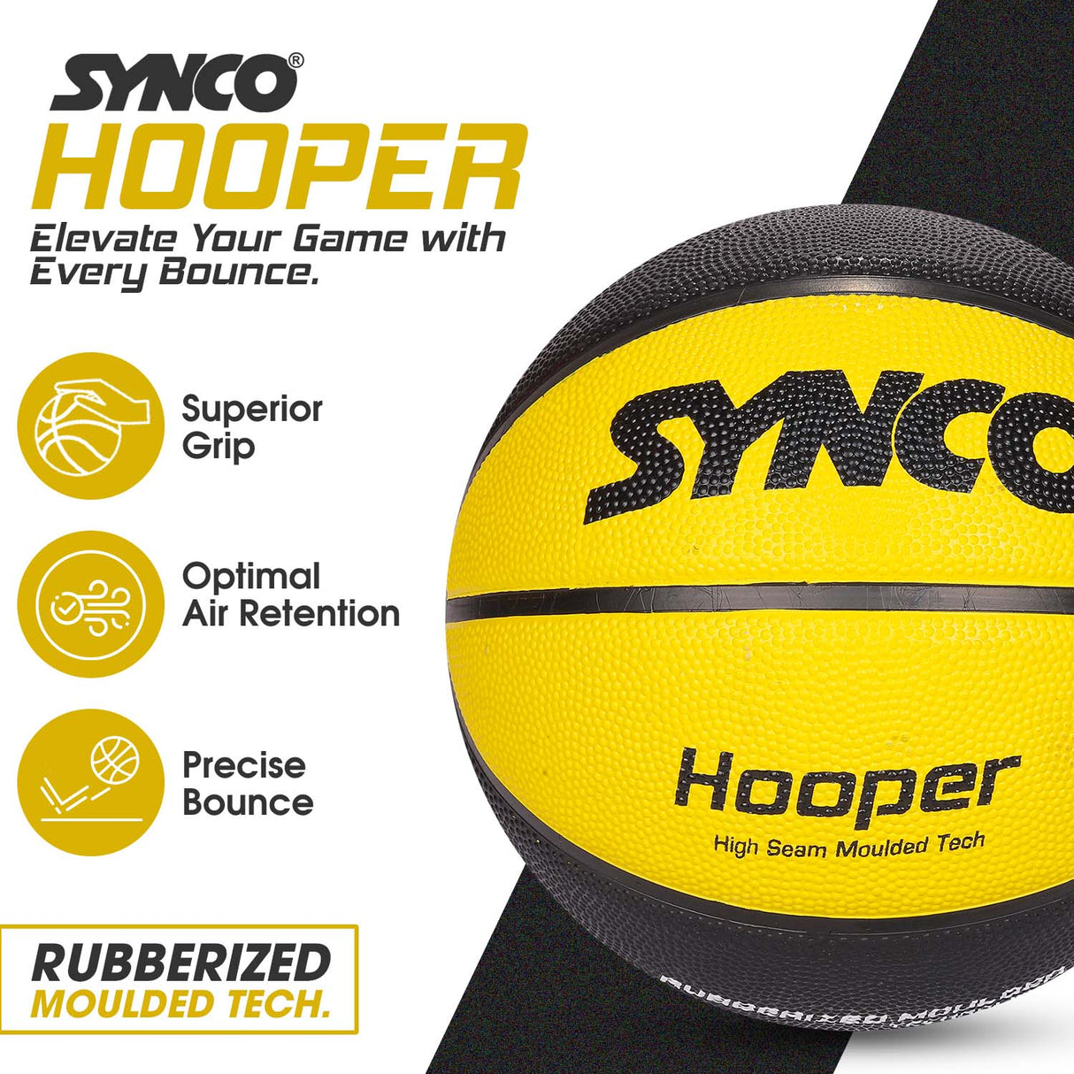 Synco Hooper series Men's Basketball (Size-7) Yellow-Black