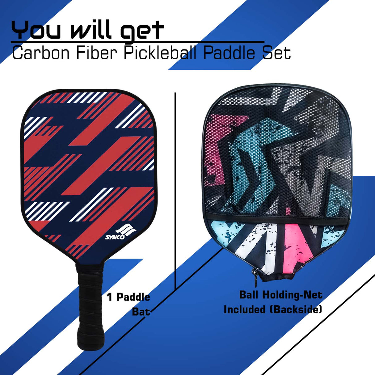 Synco Slash Carbon Fiber Pickleball Paddle (Red) with Free Cover Bag