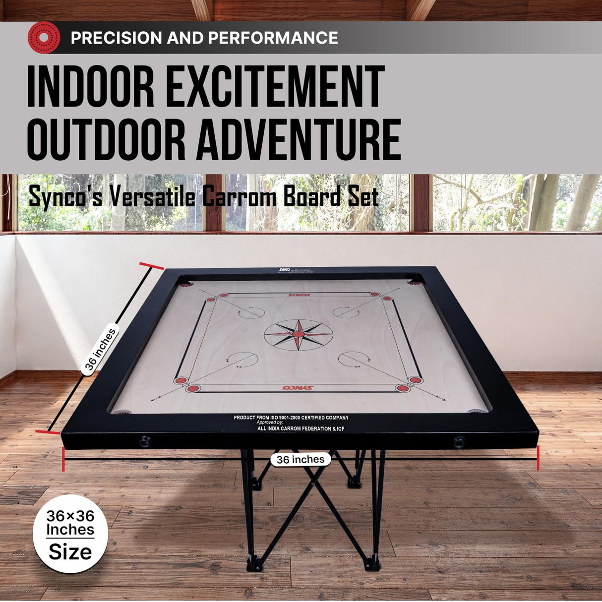 Synco 36 Inch Chakri Best Carrom Board | Pro Trainer Board for Amateurs | Includes Coins, Strikers and Boric Powder