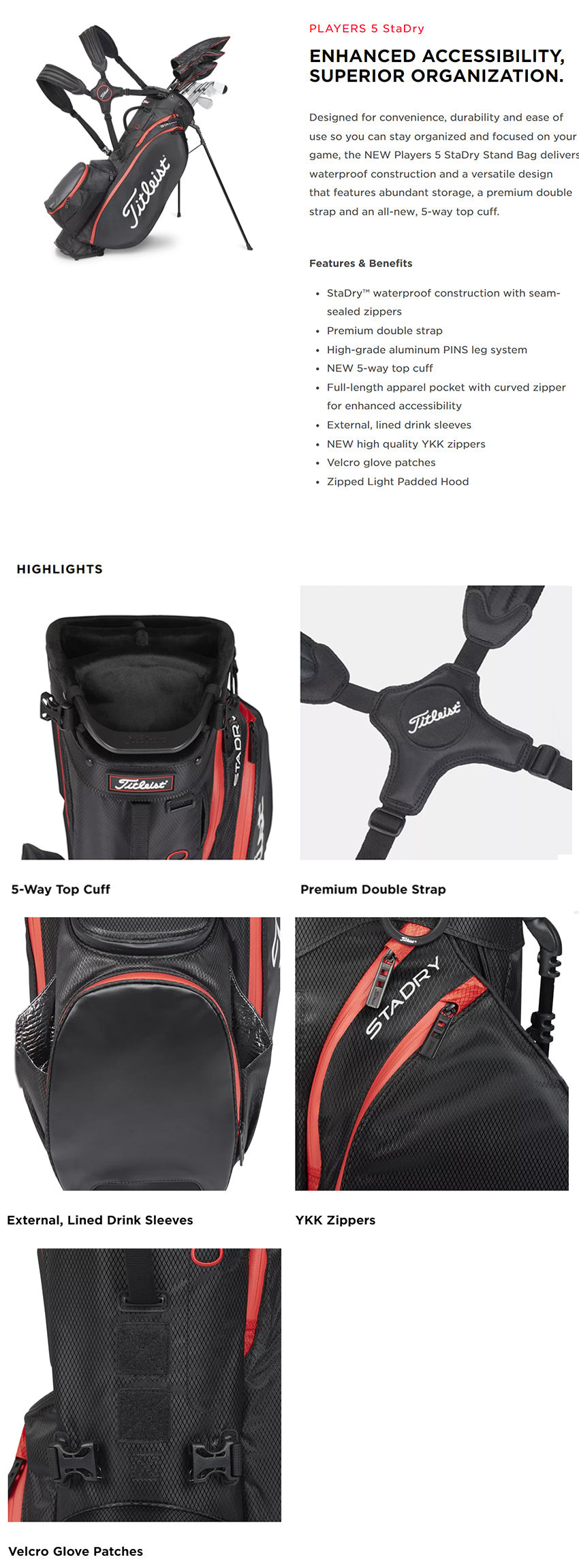 Titleist Players 5 Stadry Stand Bag