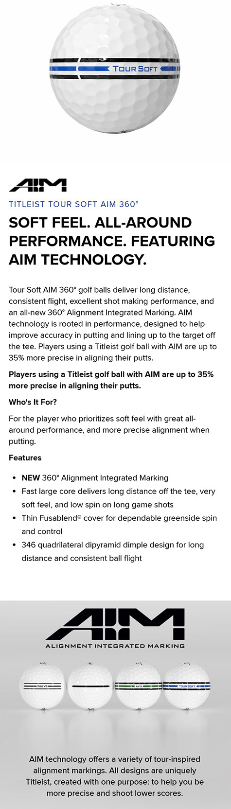 Titleist Tour Soft AIM 360 Golf Balls - White