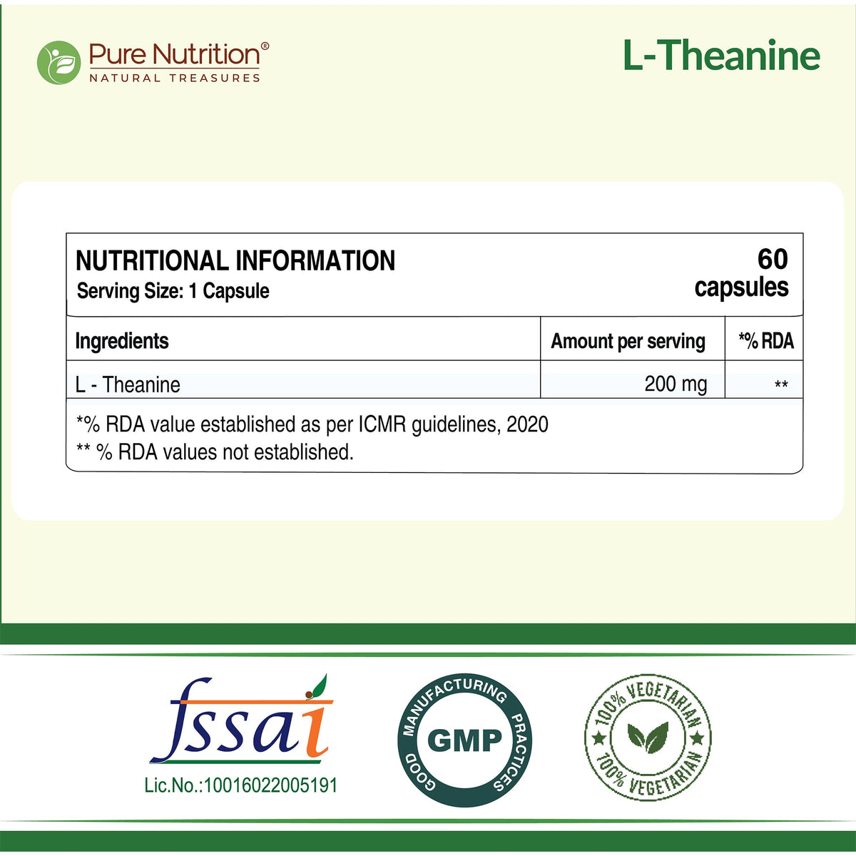 L-Theanine Capsules 200mg – Calm Focus, Stress Relief & Relaxation | 60 Capsules