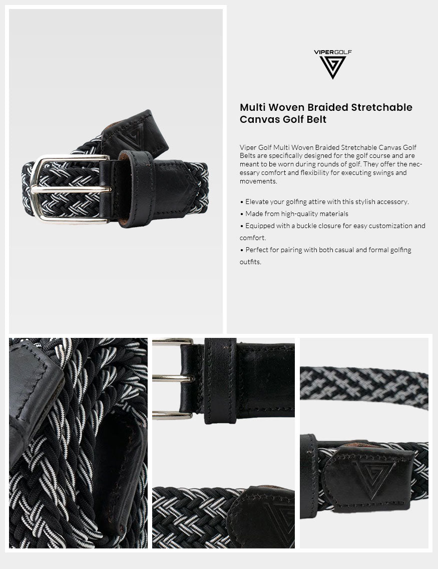 Viper Golf Multi Woven Braided Stretchable Canvas Golf Belt - Black/White