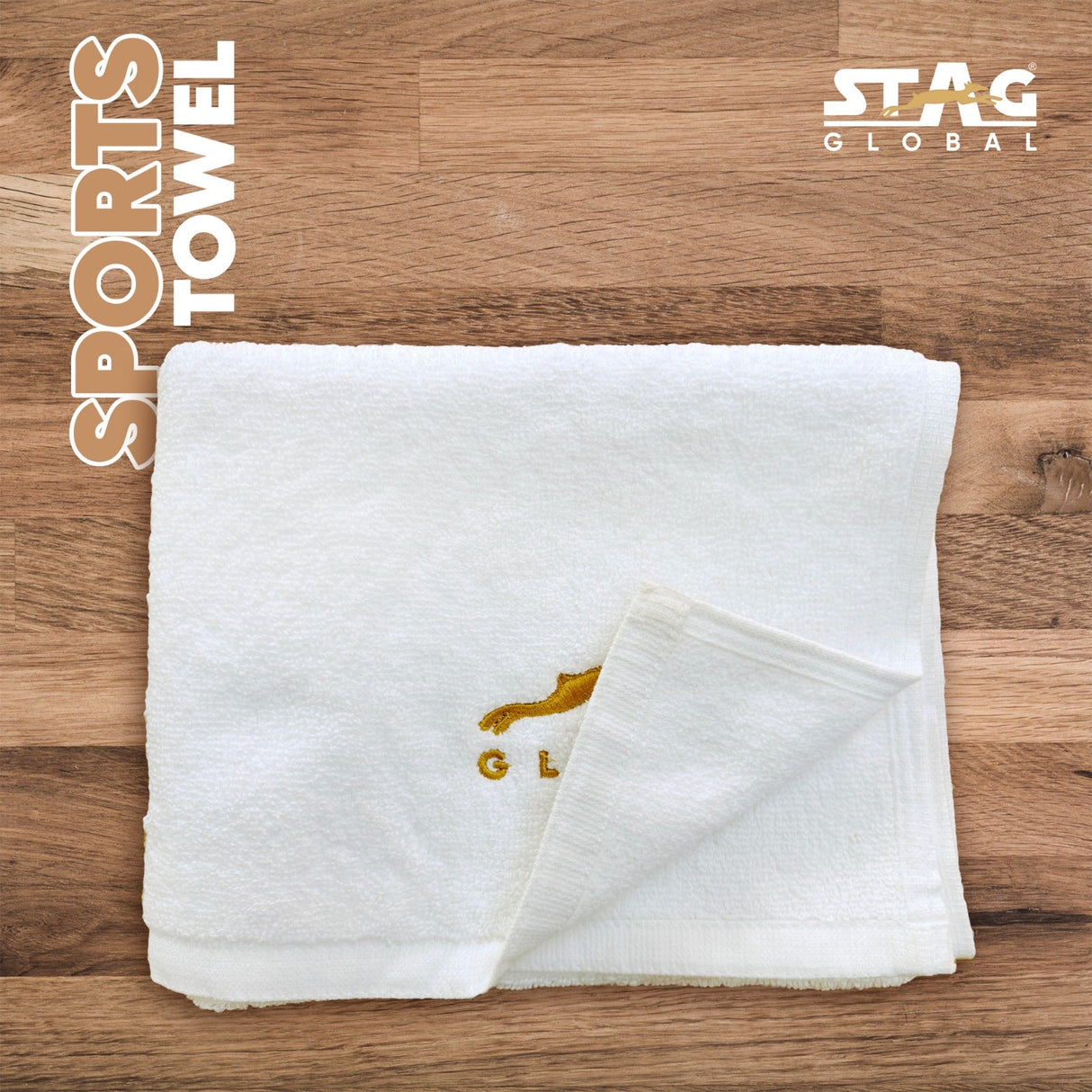 STAG GLOBAL Sports Towel – 100% Cotton | Quick Dry | Lightweight & Compact | White