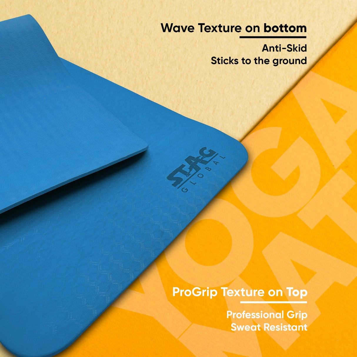 STAG GLOBAL Yoga Mantra Plain Blue Mat With Bag, 4MM Thickness
