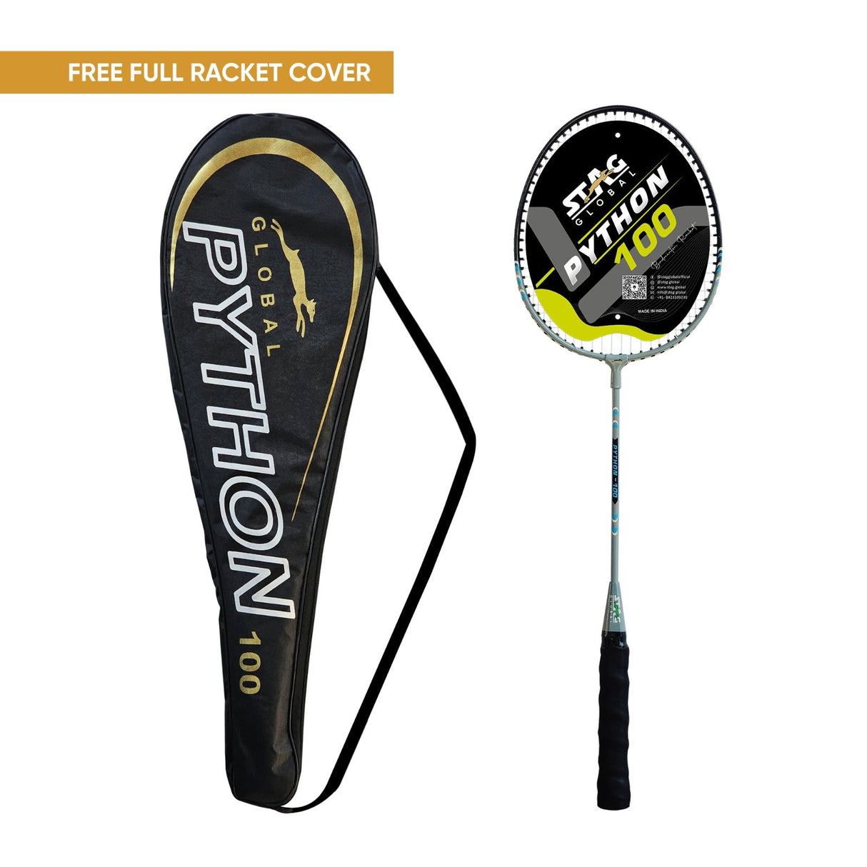 STAG GLOBAL Python 100 Badminton Racket | Lightweight | Ergonomic Design | Non Slip Grip | Enhanced Precision & Control | Ideal For Beginners