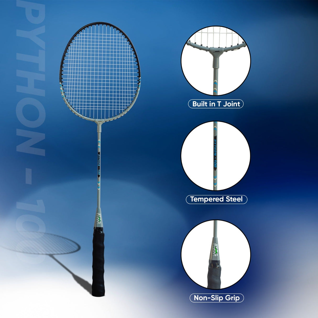 STAG GLOBAL Python 100 Badminton Racket | Lightweight | Ergonomic Design | Non Slip Grip | Enhanced Precision & Control | Ideal For Beginners
