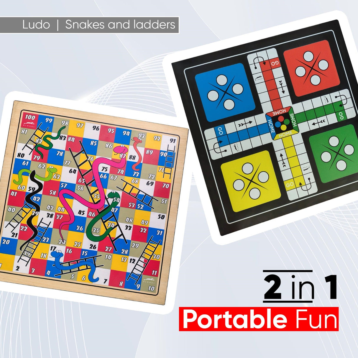 STAG GLOBAL (NEW LAUNCH) 2 IN 1 Ludo & Snakes Ladders | Family Fun Duo & Portable | 12 mm Surface
