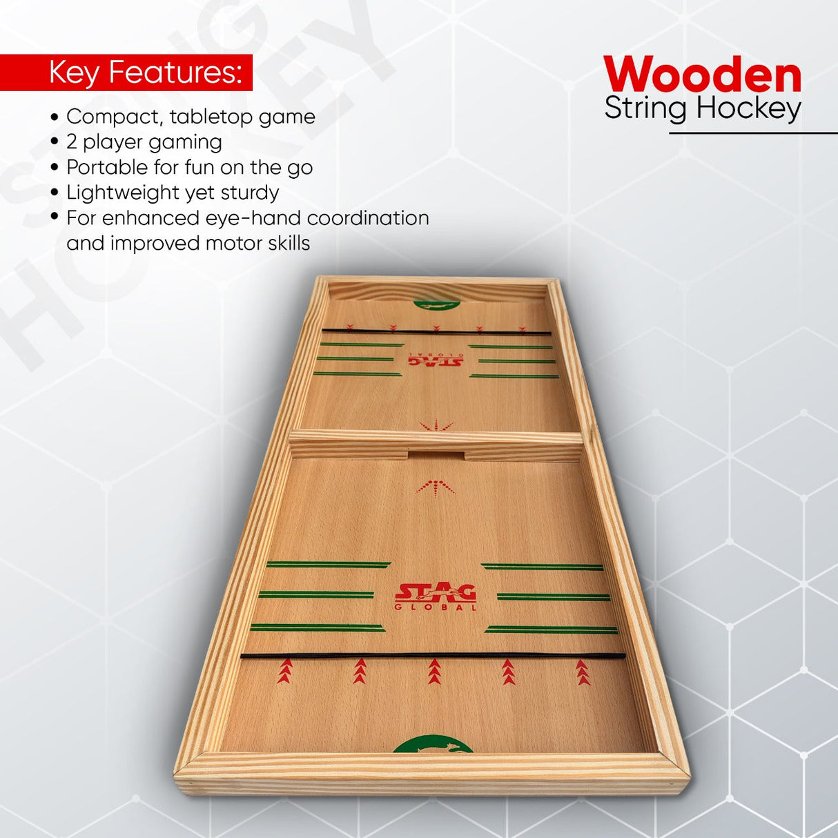 STAG GLOBAL (NEW LAUNCH) Wooden String Hockey Board Game | Compact Tabletop Game for Kids & Adults