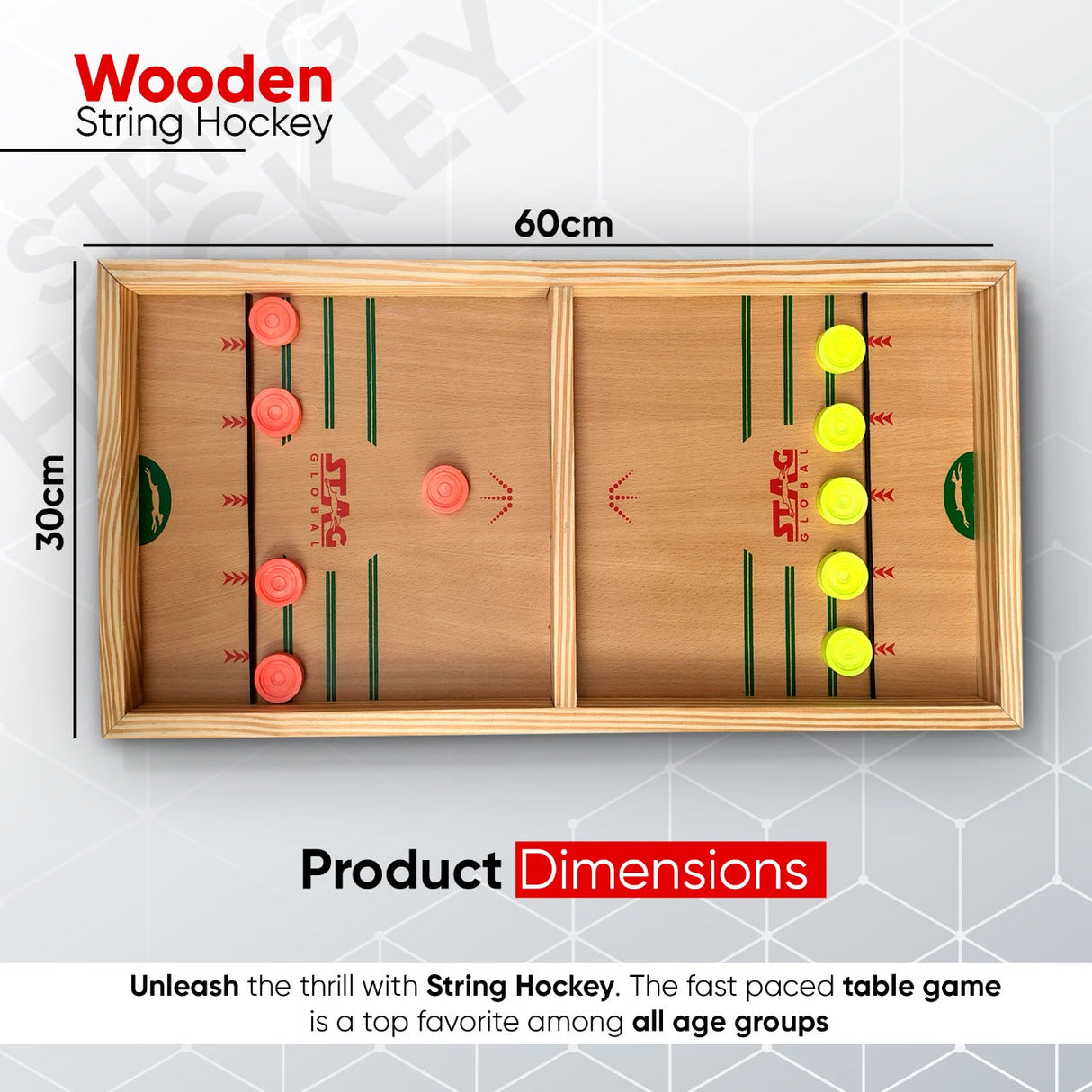STAG GLOBAL (NEW LAUNCH) Wooden String Hockey Board Game | Compact Tabletop Game for Kids & Adults