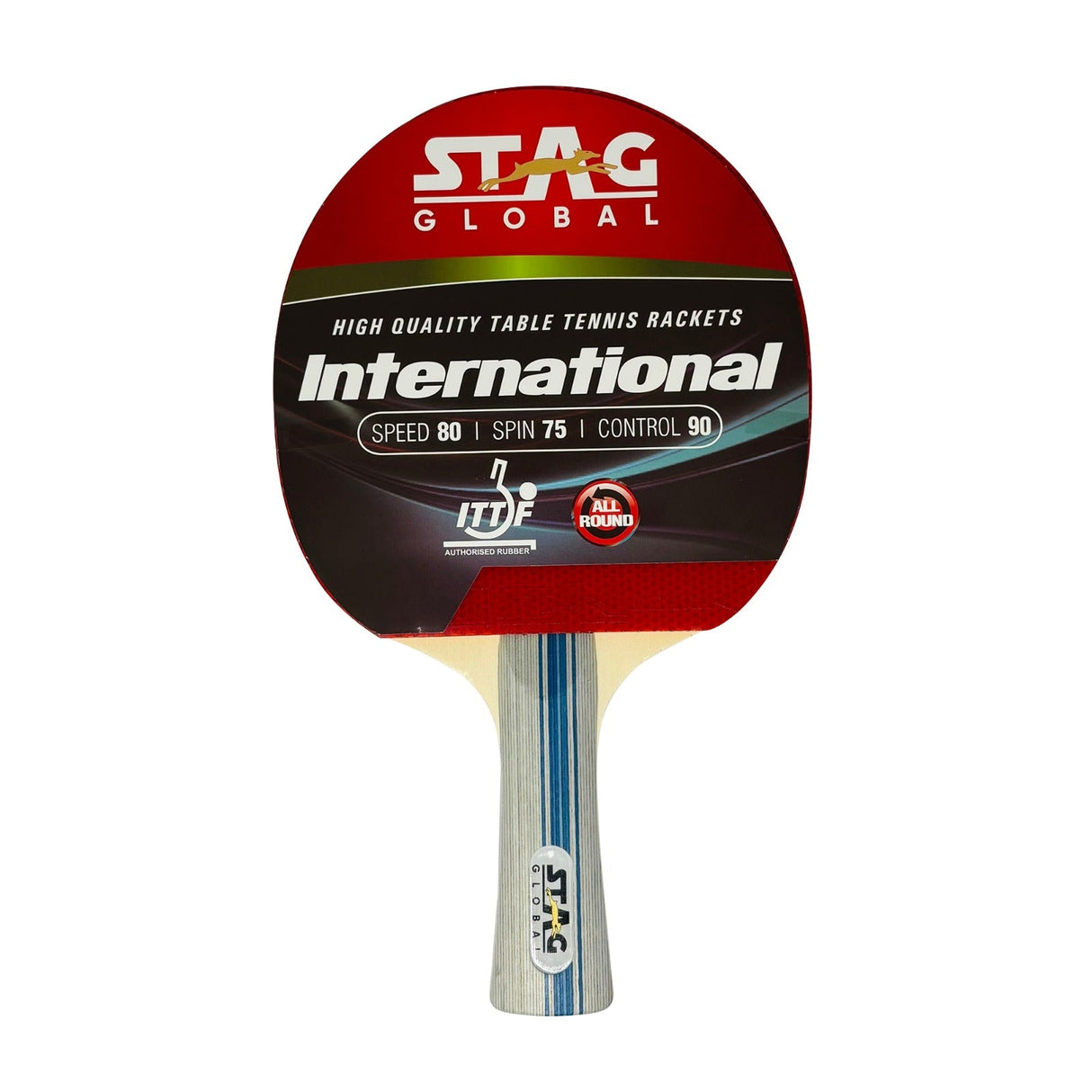 STAG GLOBAL International Table Tennis Racket | ITTF Approved Rubber | Speed 80, Spin 75, Control 90