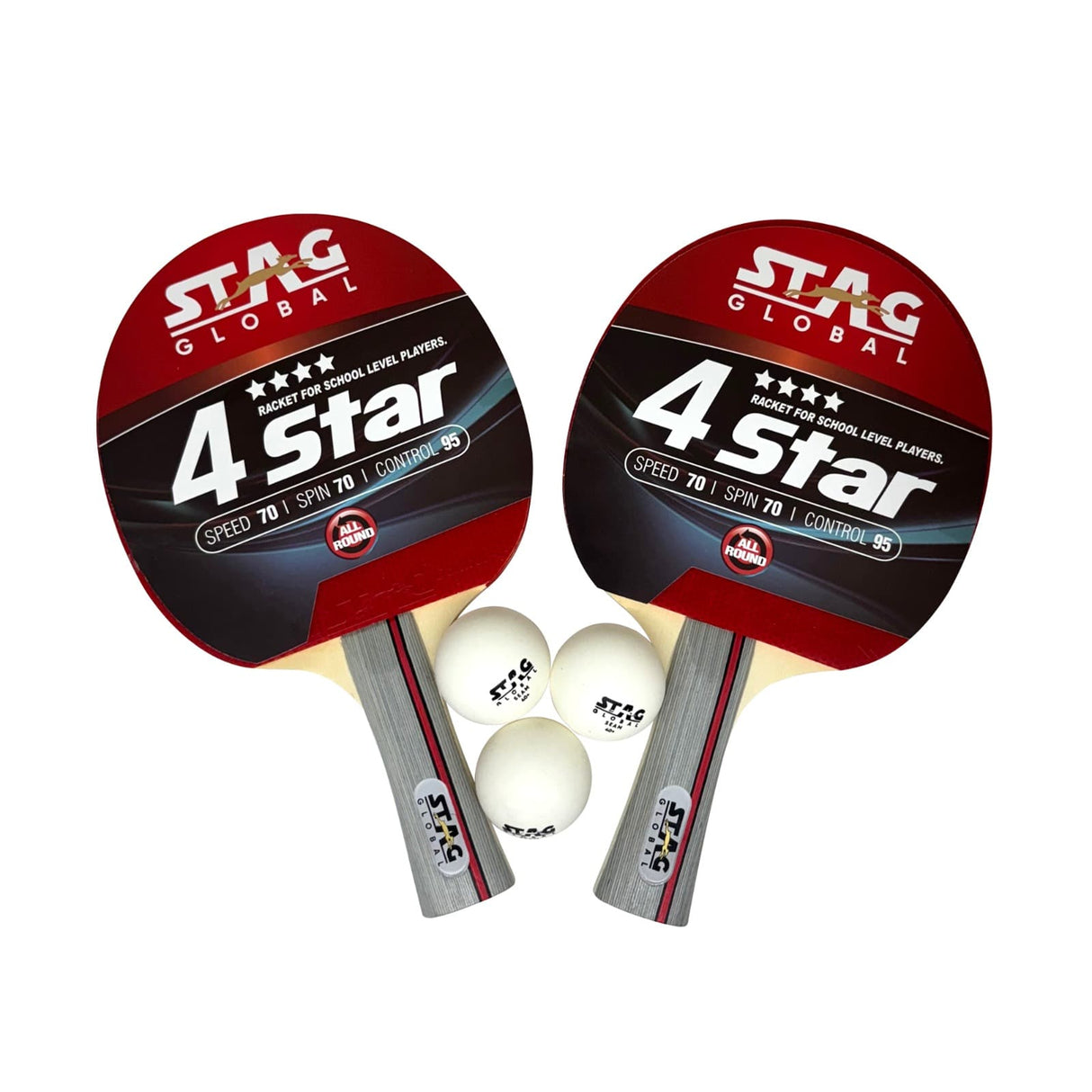 STAG GLOBAL 4 star Table Tennis Playset | 2 Racket with 3 Balls | ITTF Approved | Complete Beginner Set