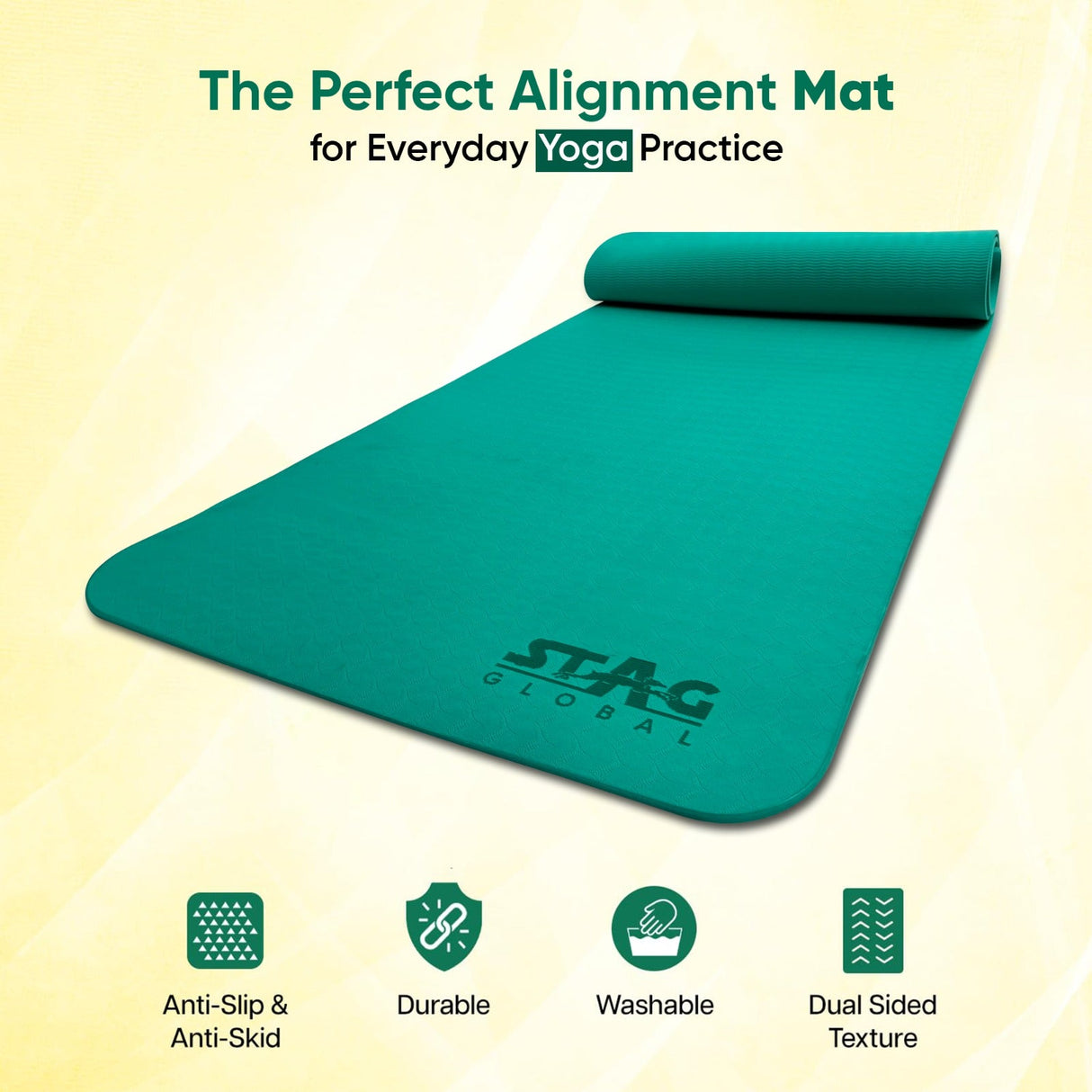 STAG GLOBAL Yoga Mantra Plain Mat 6mm With Bag | Dual-Sided Texture Mat for Everyday Yoga Practice