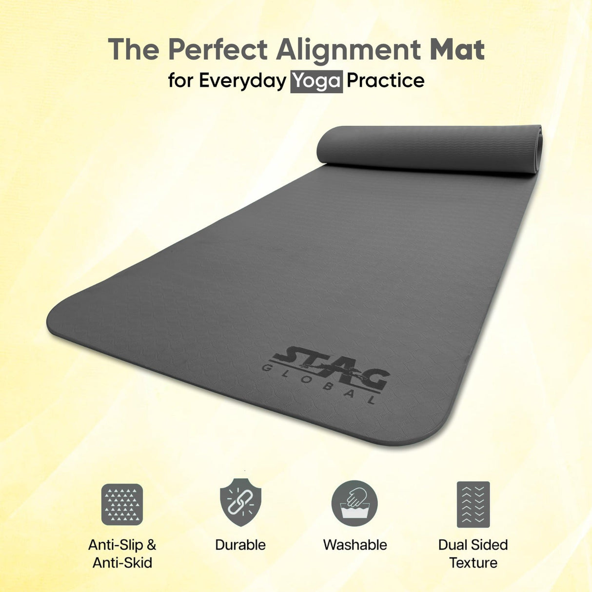 STAG GLOBAL Yoga Mantra Plain Mat 6mm With Bag | Dual-Sided Texture Mat for Everyday Yoga Practice