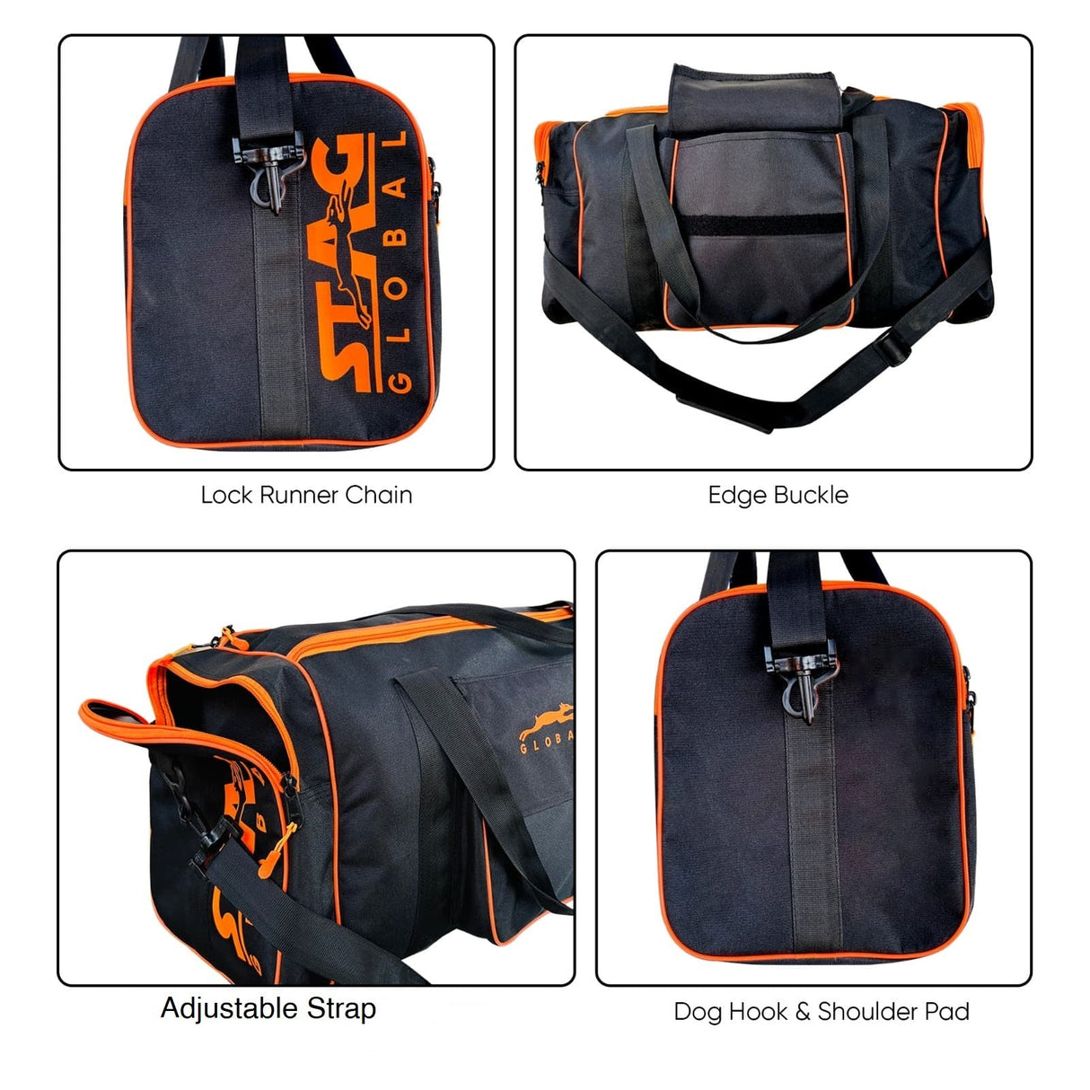 STAG GLOBAL Flex Large Sports Kit Bag | Lock Runner Chain | Travel Bag with Adjustable Strap