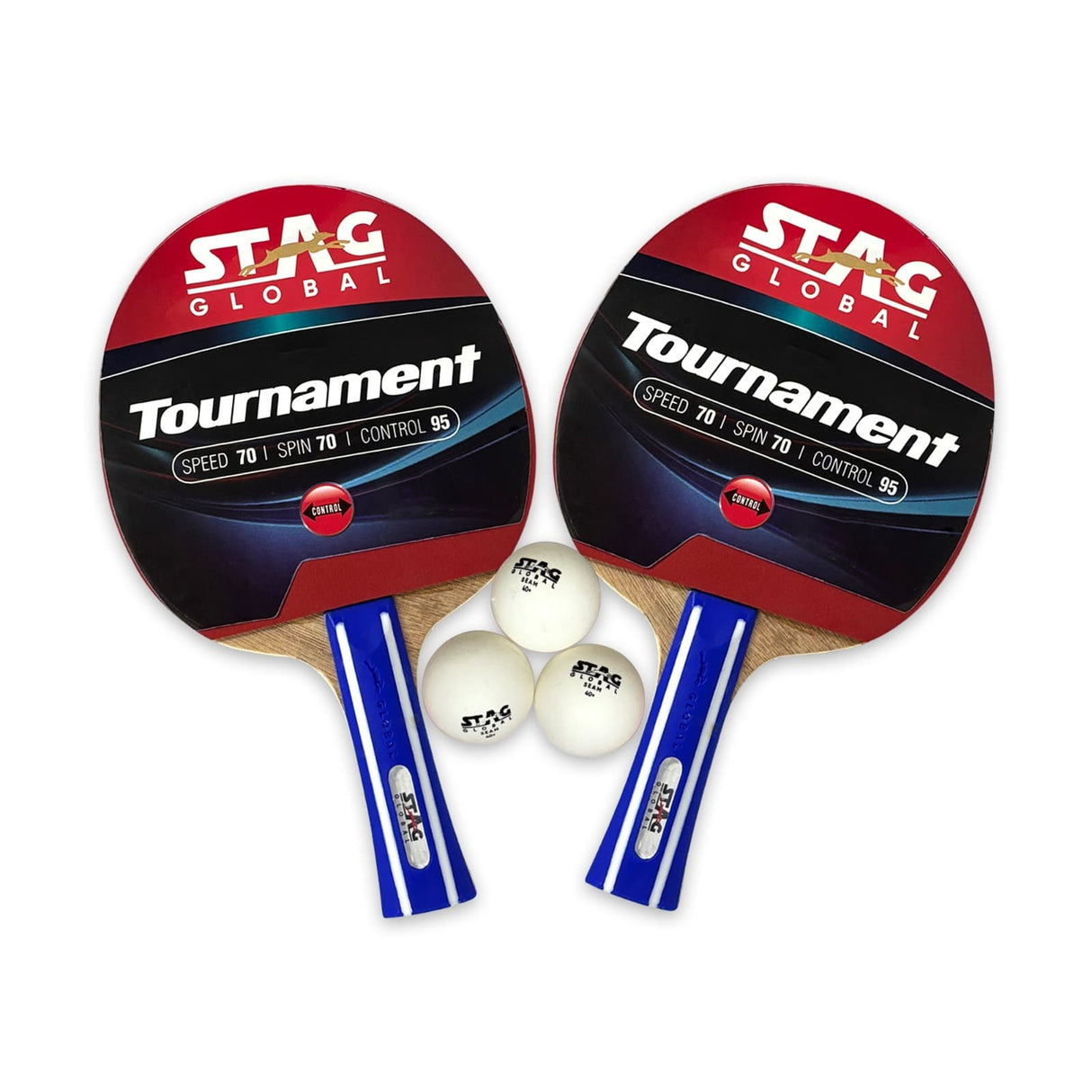 STAG GLOBAL Tournament Table Tennis Playset With 2 Rackets | 3 Seam Balls | Speed 70 | Spin 70 | Control 95