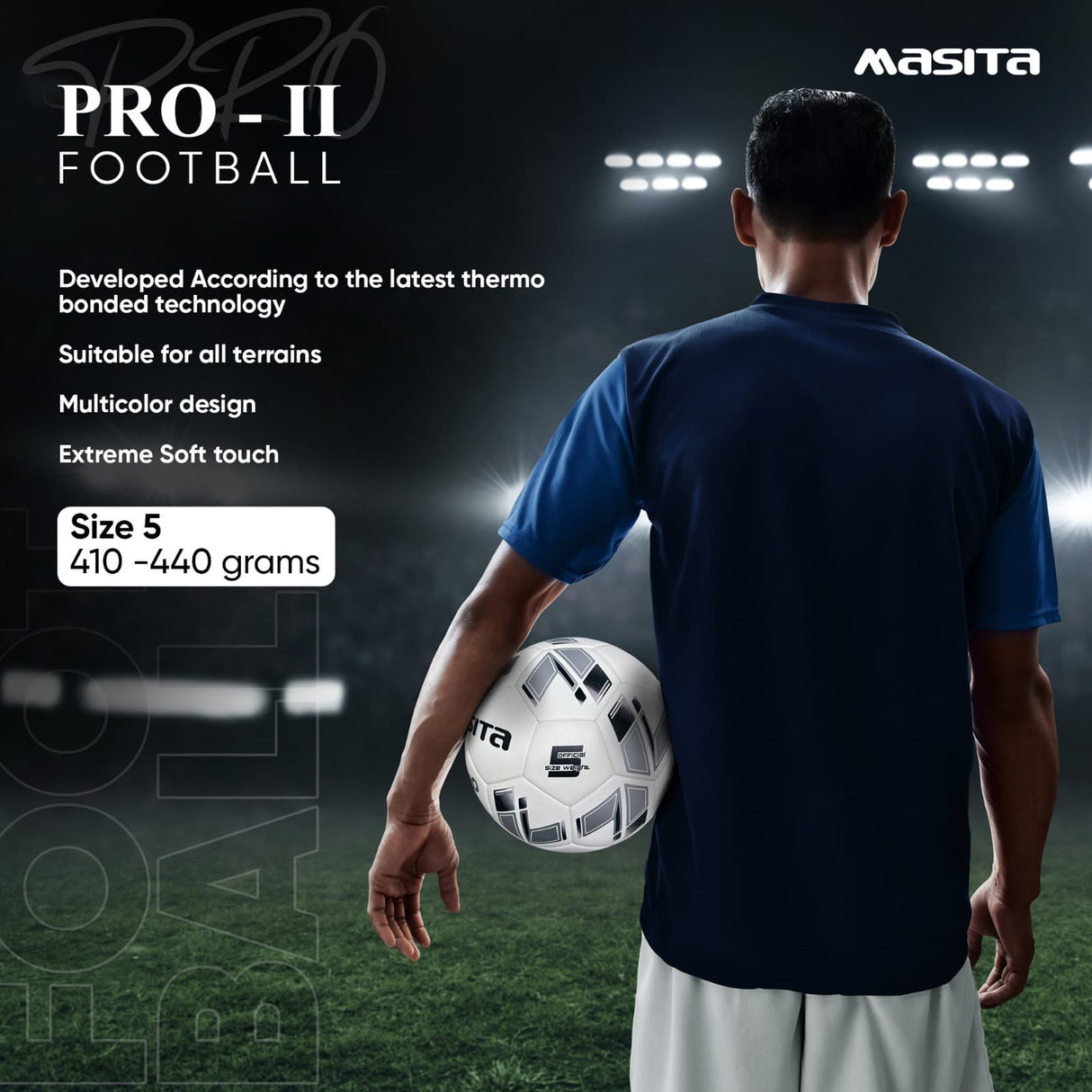 MASITA Pro-II Match Football – Size 5, Thermos Bonded TPU, All-Terrain Use