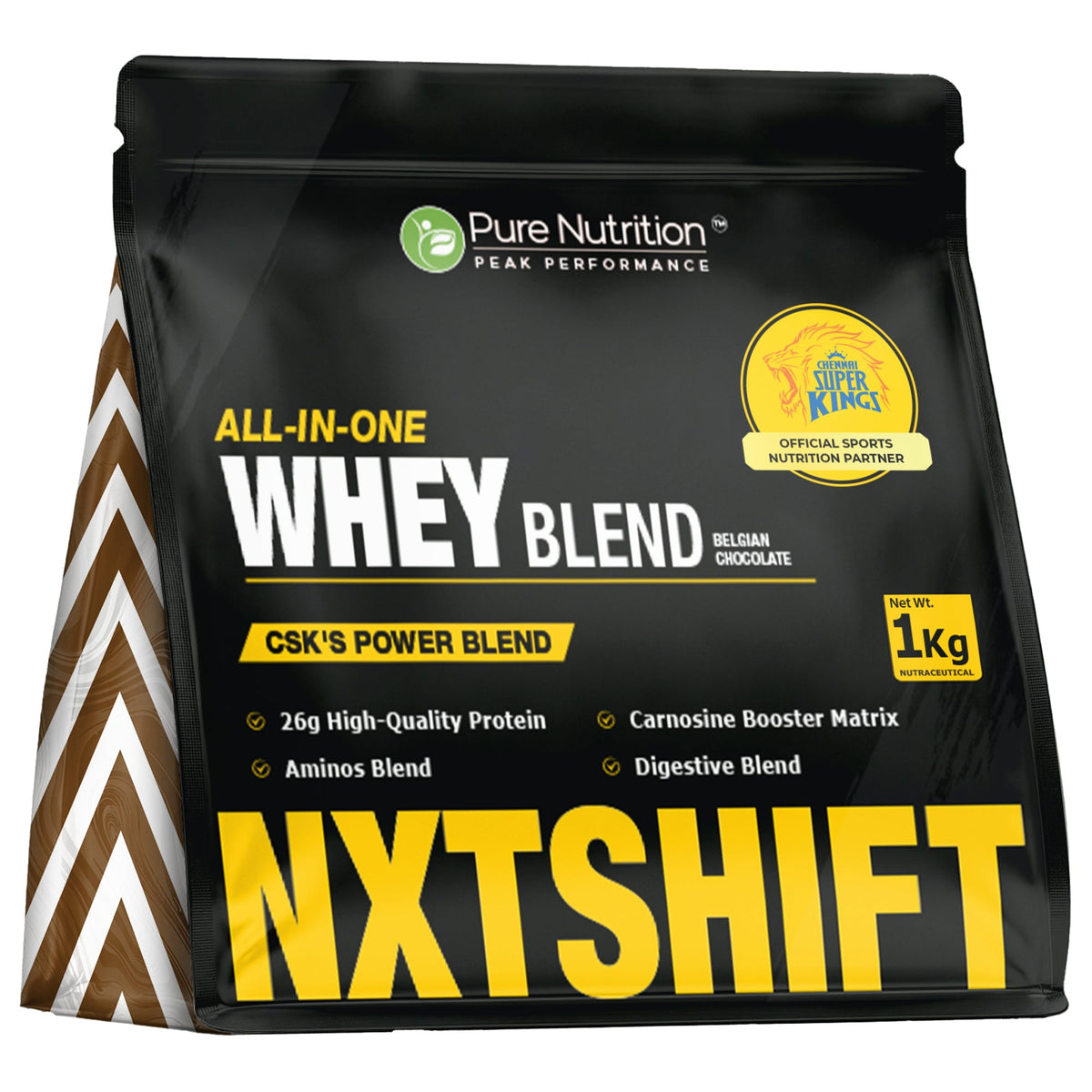 NXTShift All-in-One Whey Protein Blend 26g Protein | 1kg | Complete Formula - Nutrition by Pure Nutrition