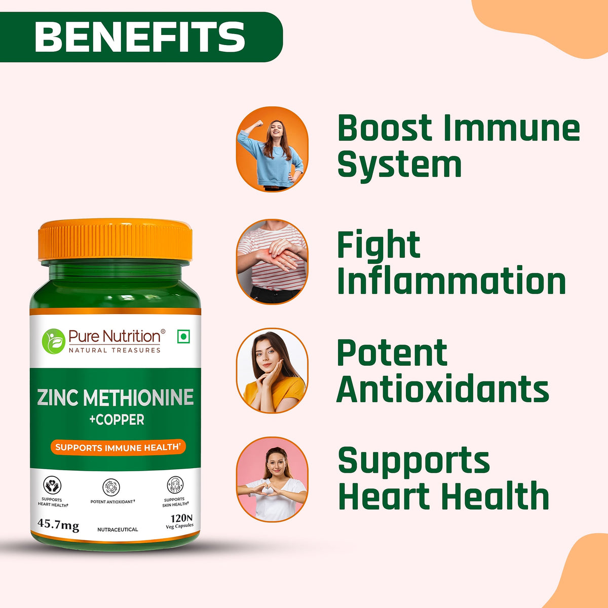 Zinc Methionine Veg Capsules 120 Count | High Absorption | Immunity & Skin