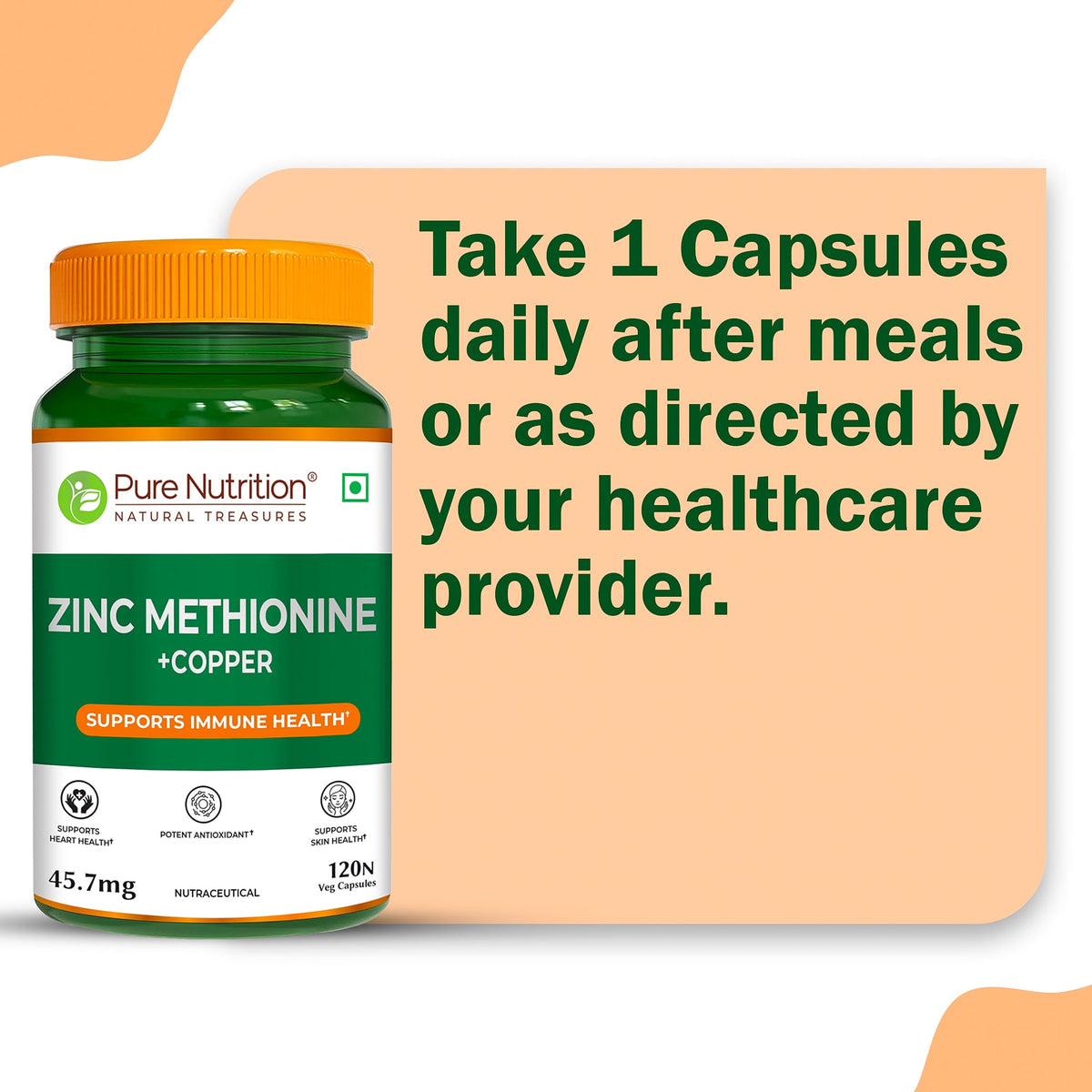 Zinc Methionine Veg Capsules 120 Count | High Absorption | Immunity & Skin