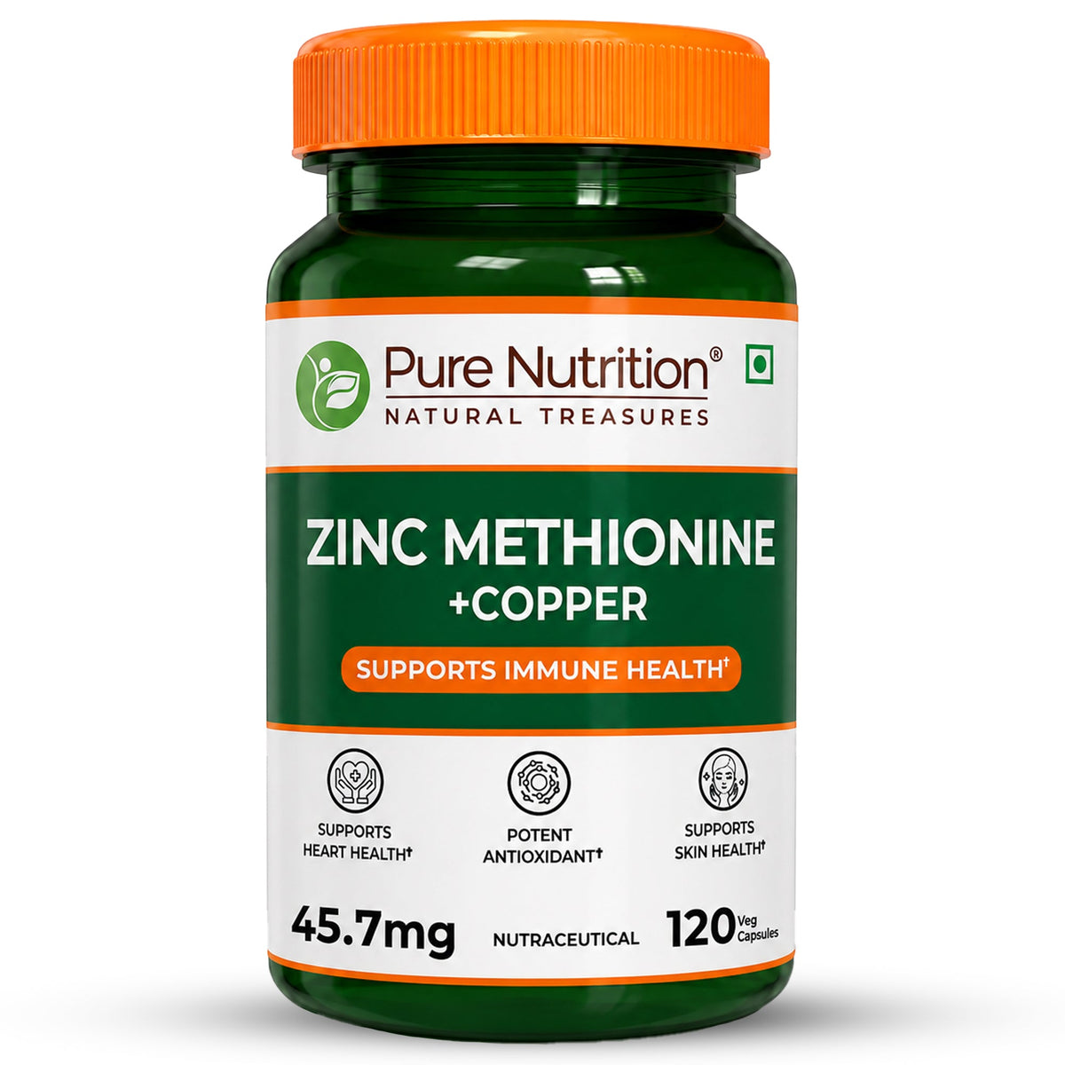 Zinc Methionine Veg Capsules 120 Count | High Absorption | Immunity & Skin - Nutrition by Pure Nutrition