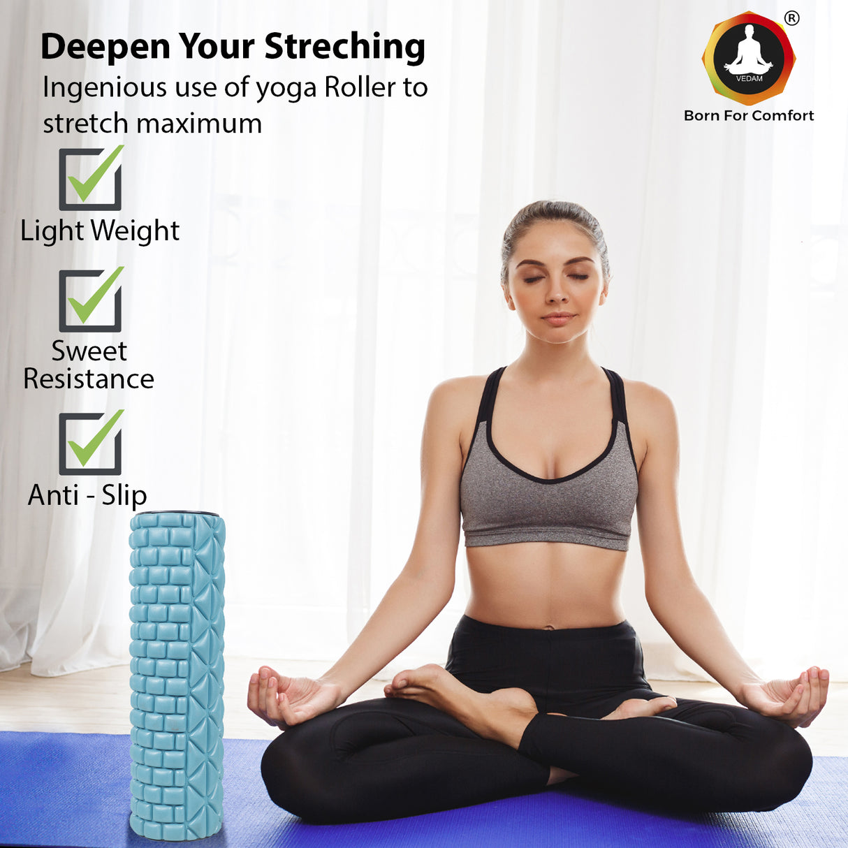 Vedam dense Massage roller 18″ (Aqua)