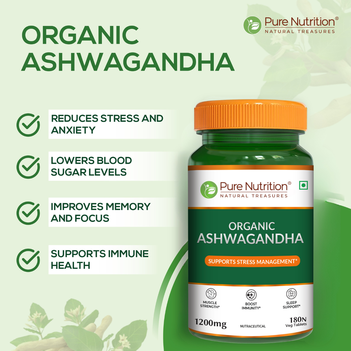 Organic Ashwagandha 180 Tablets 6-Month Supply | Stress, Sleep & Vitality