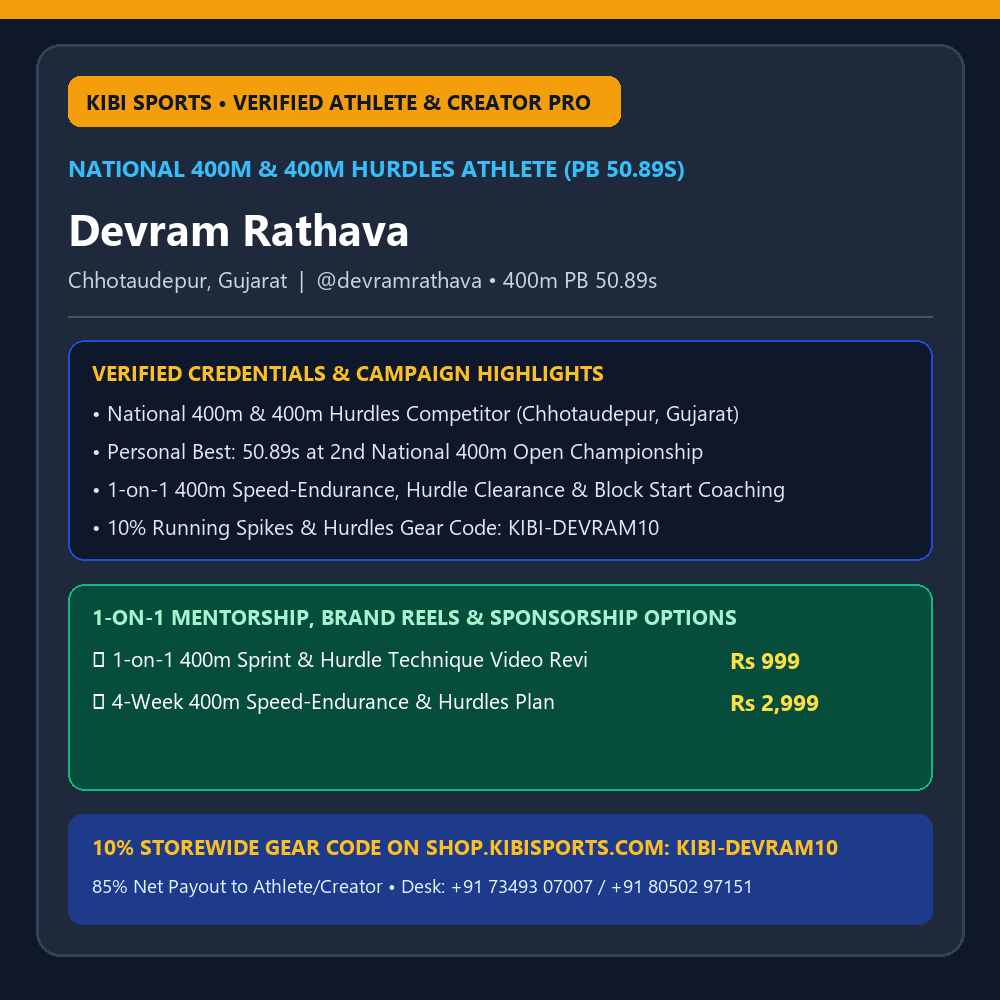 Book a Pro: Devram Rathava — National 400m & 400m Hurdles Competitor (PB 50.89s, Gujarat)