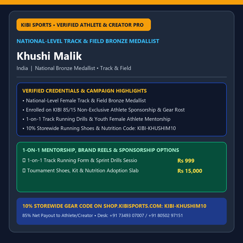 Book a Pro / Sponsor: Khushi Malik — National-Level Female Track & Field Bronze Medallist
